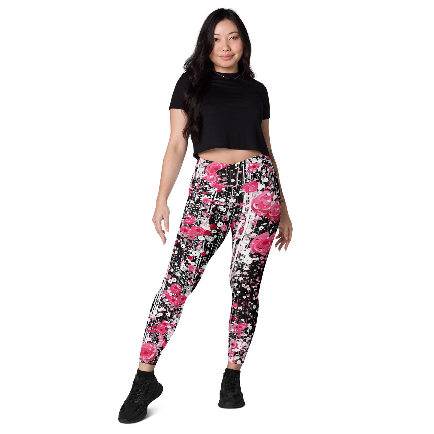 Rose Pop Art - Crossover leggings with pockets