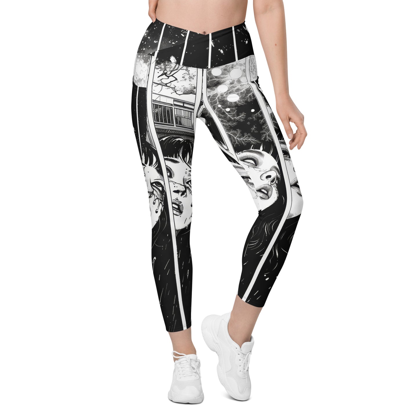 Manga Girl Rain - Crossover leggings with pockets