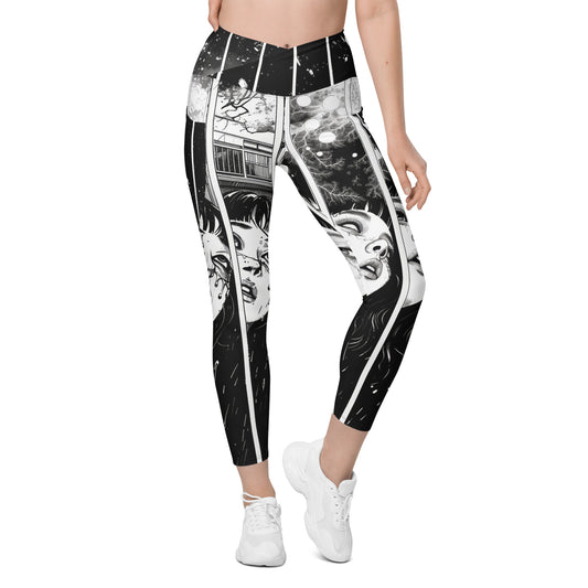 Manga Girl Rain - Crossover leggings with pockets