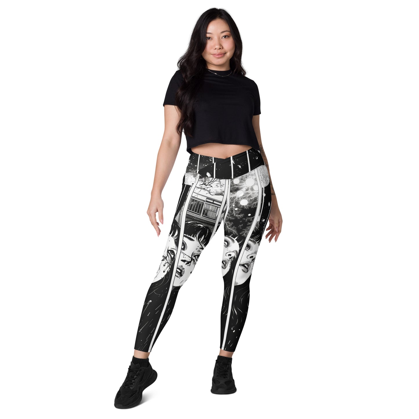 Manga Girl Rain - Crossover leggings with pockets