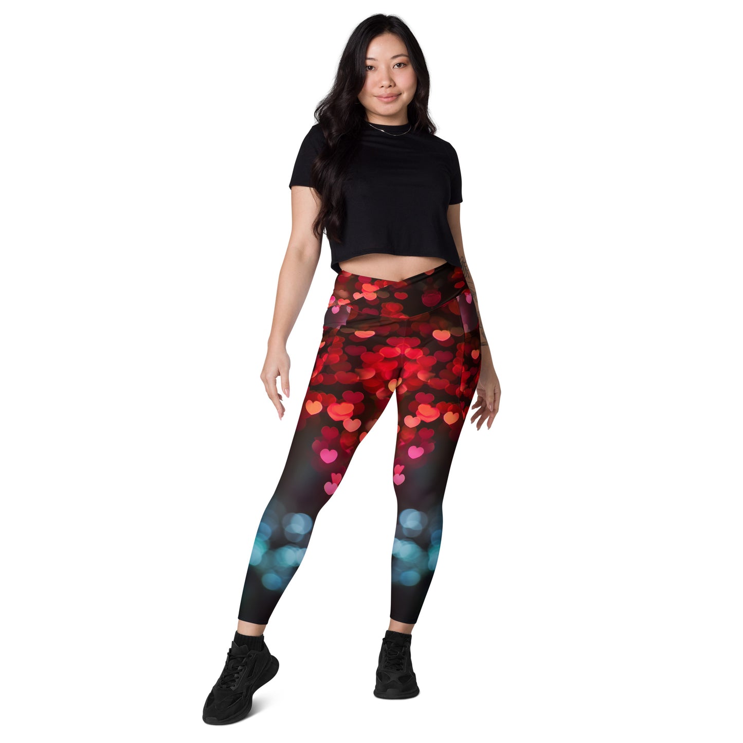 Fluttering Hearts - Crossover leggings with pockets