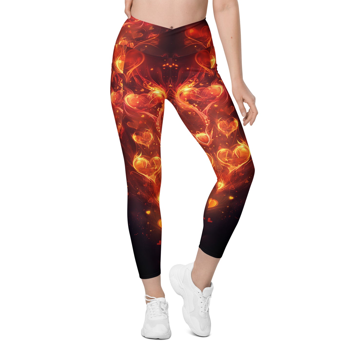 Fiery Hearts - Crossover leggings with pockets