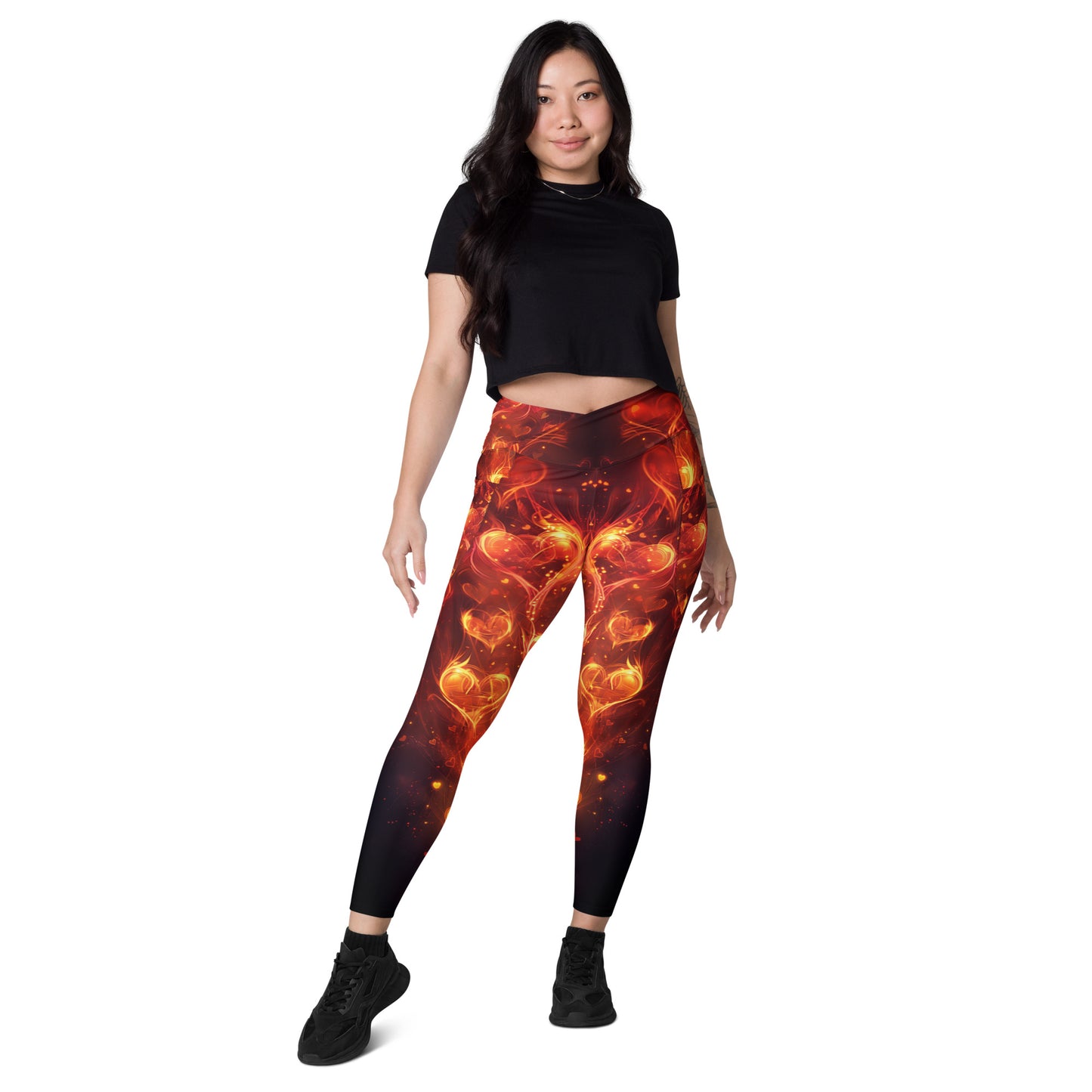 Fiery Hearts - Crossover leggings with pockets