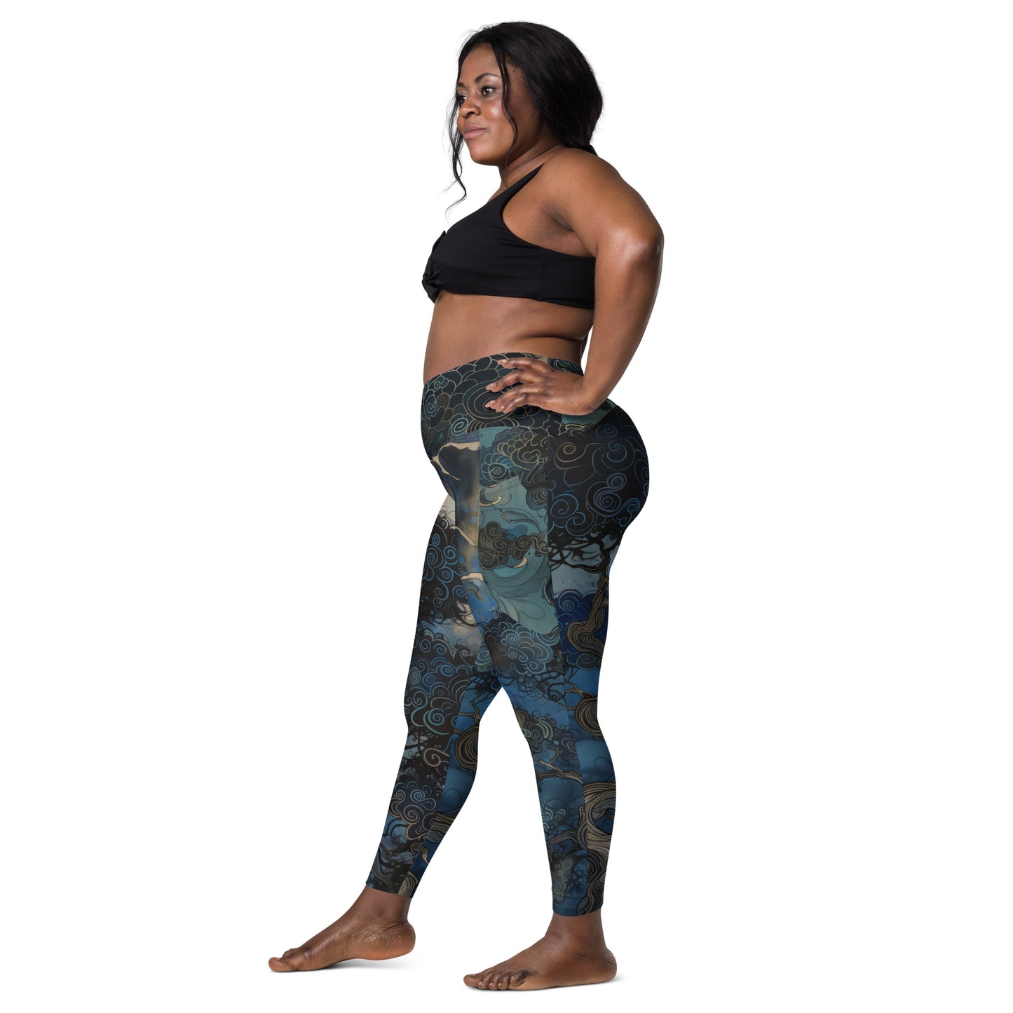 Folktale Fractal Pine Tree - Crossover leggings with pockets