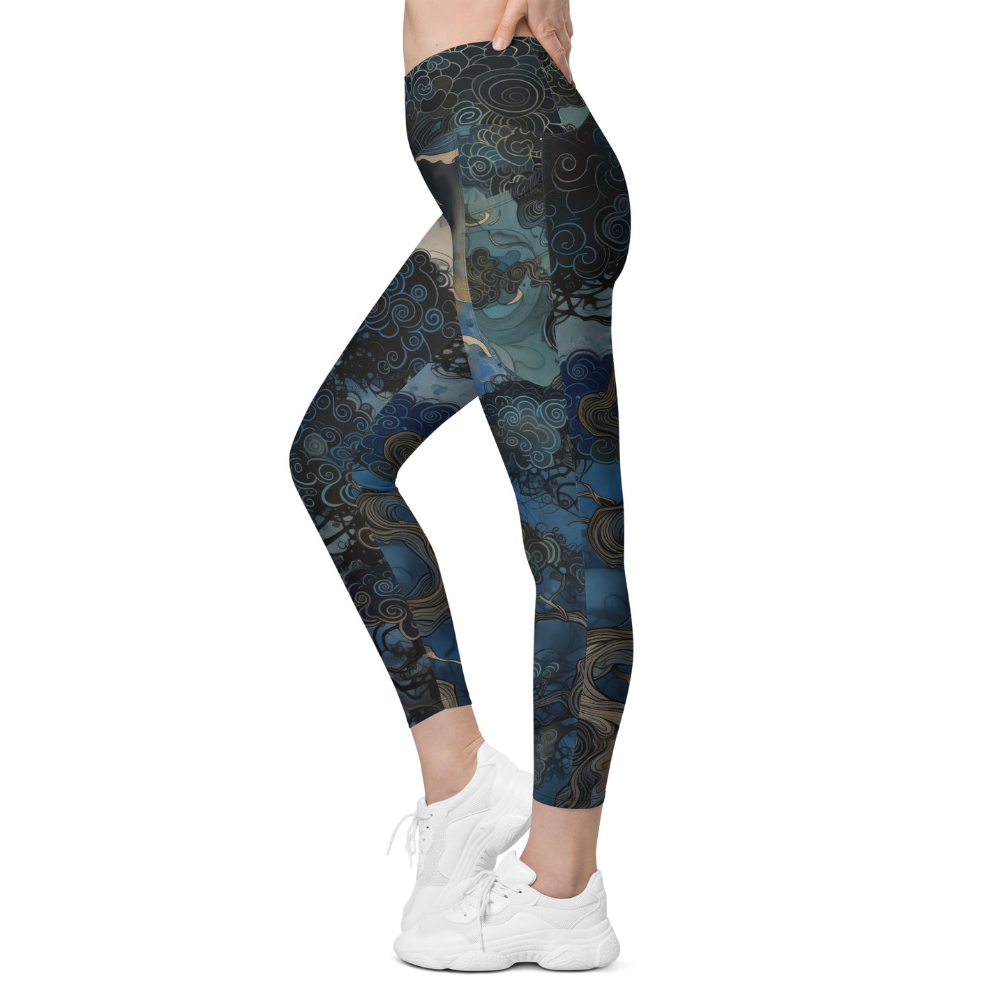 Folktale Fractal Pine Tree - Crossover leggings with pockets