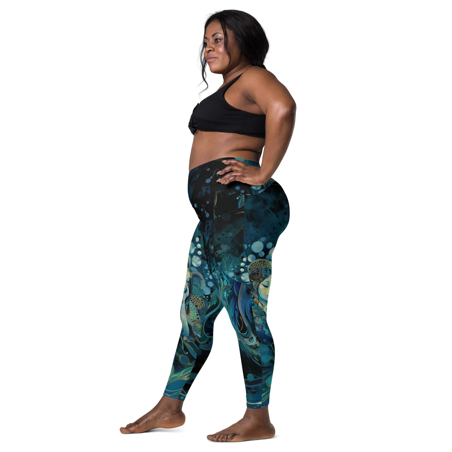 Meditação Azul - Crossover leggings with pockets