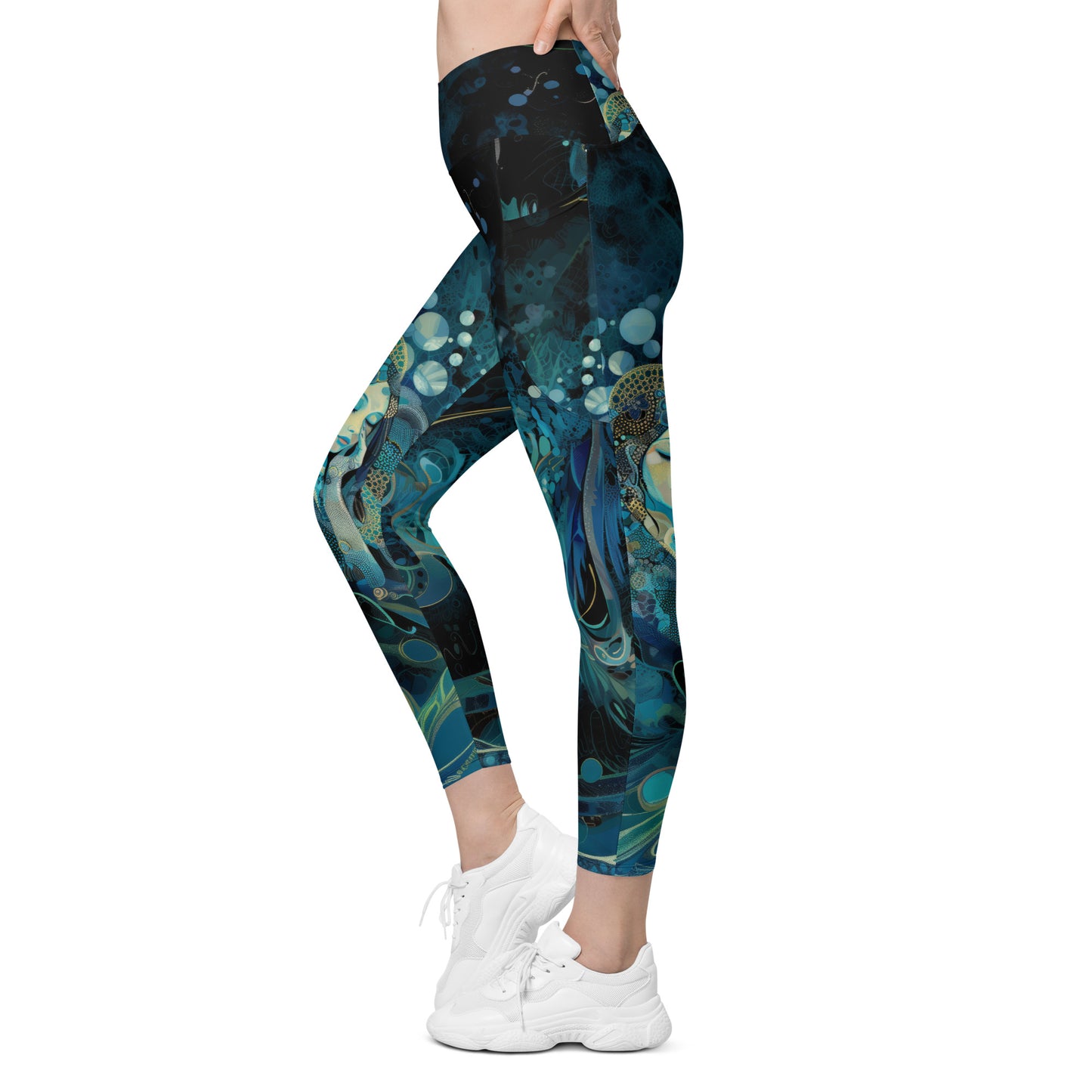 Meditação Azul - Crossover leggings with pockets