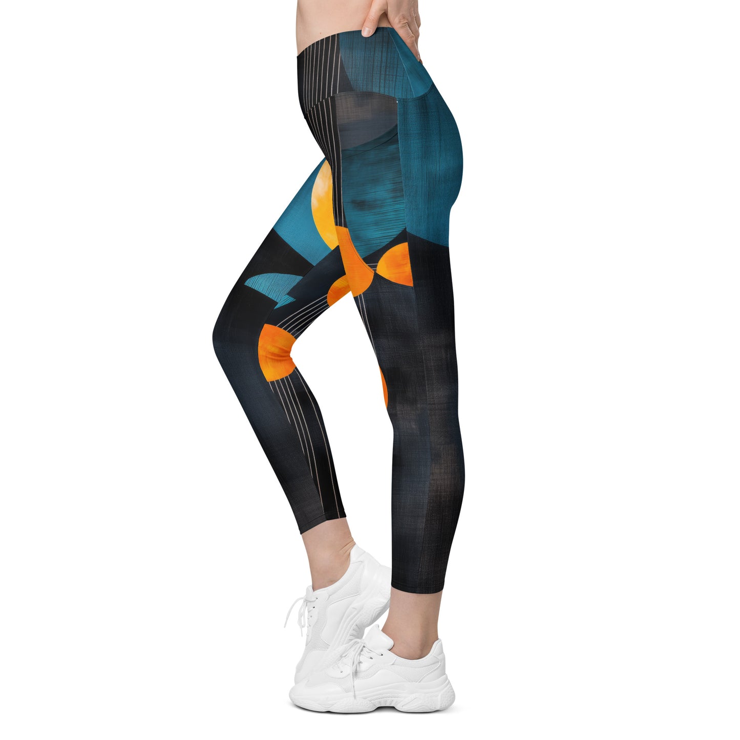 Minimalist Golden Spheres - Crossover leggings with pockets