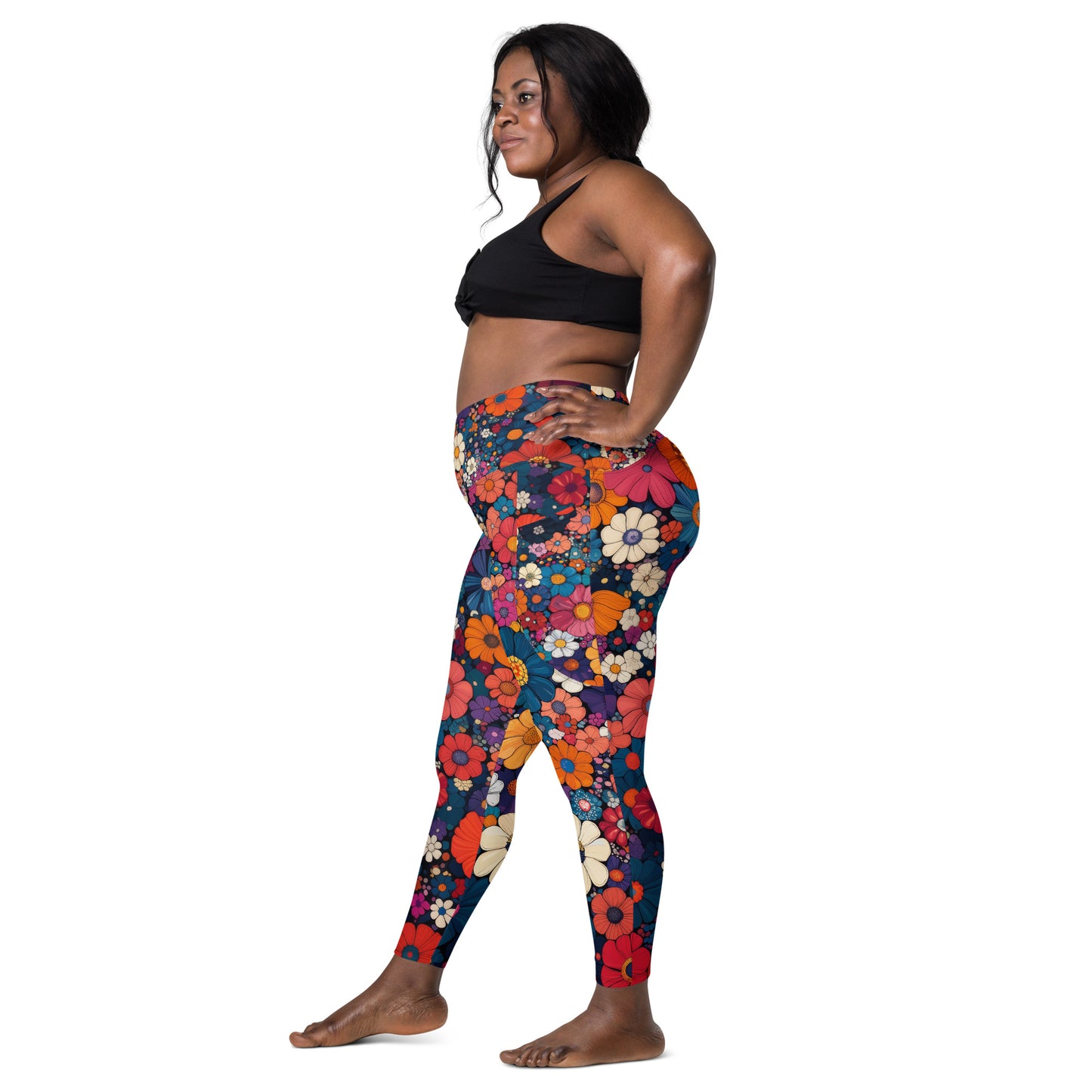 Floral Frenzy - Wide - Crossover leggings with pockets