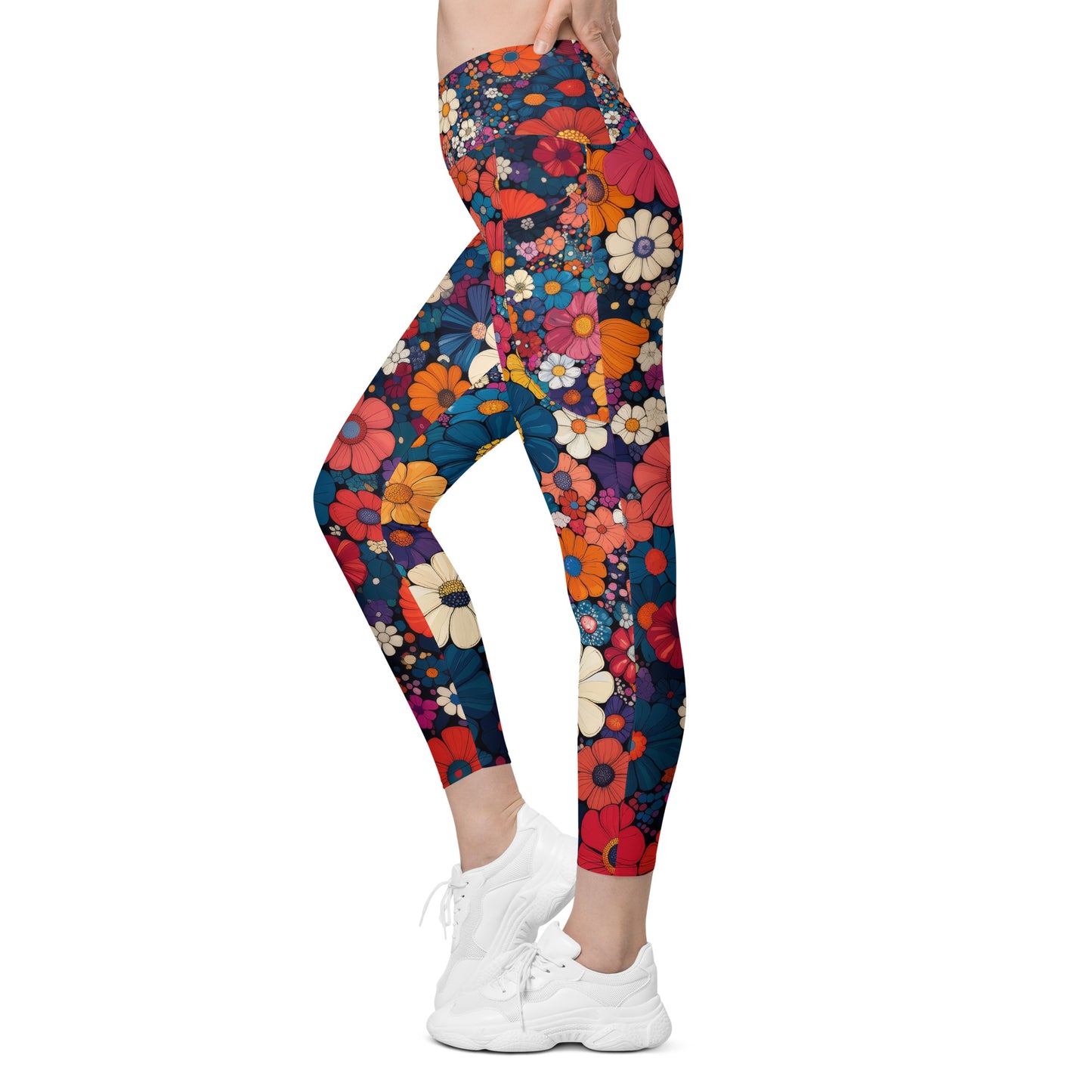 Floral Frenzy - Wide - Crossover leggings with pockets