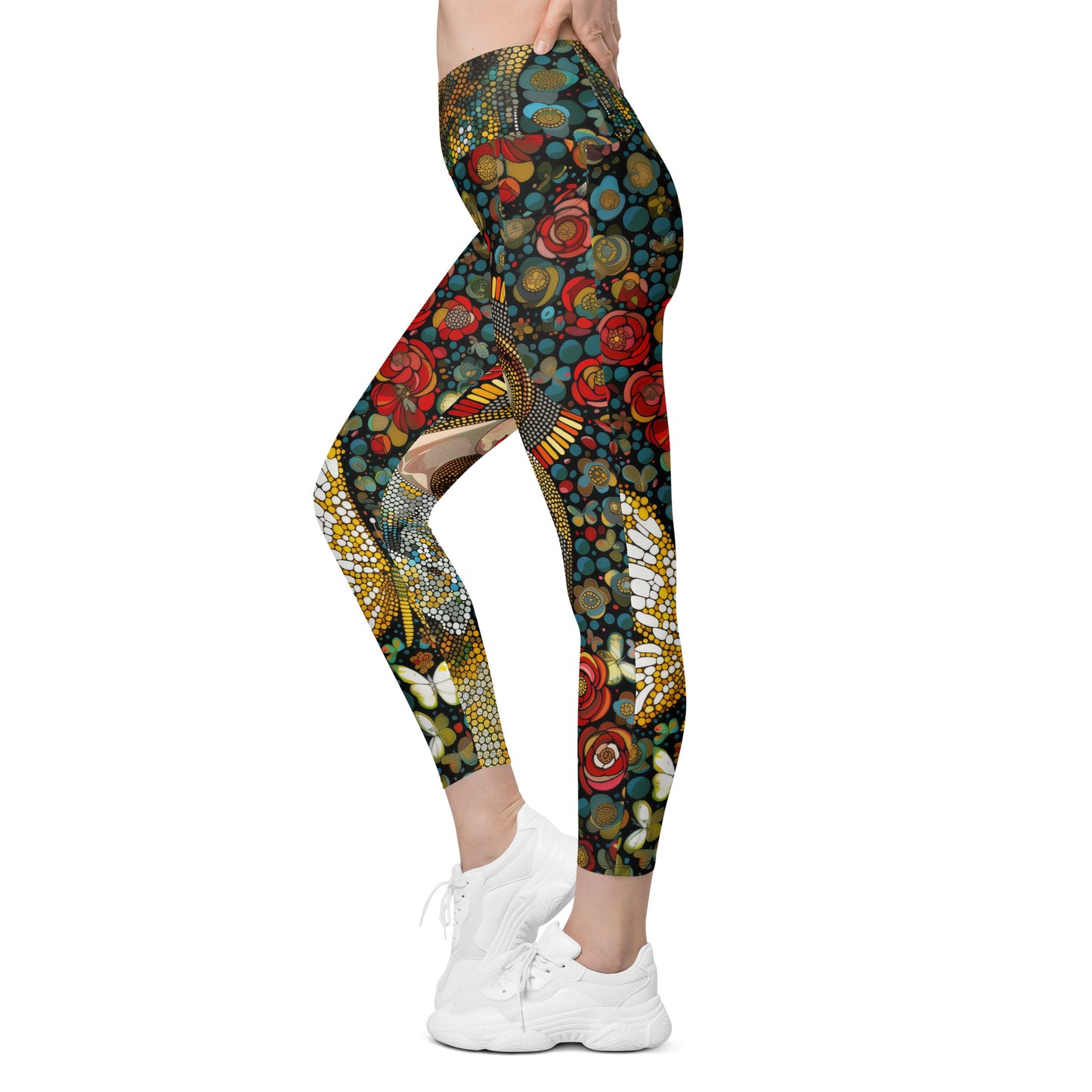 La Virgen con Rosas - Crossover leggings with pockets