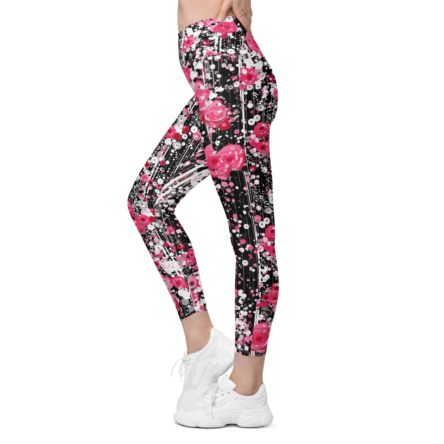 Rose Pop Art - Crossover leggings with pockets