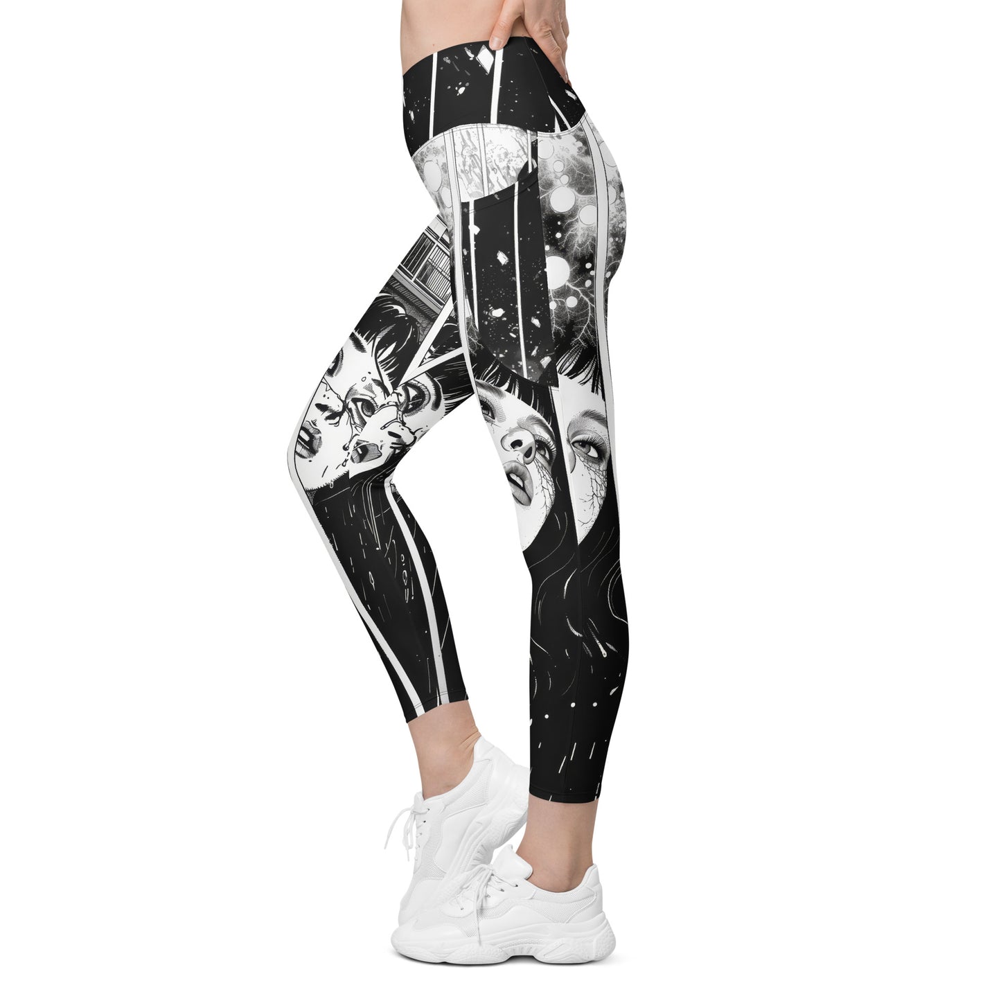 Manga Girl Rain - Crossover leggings with pockets