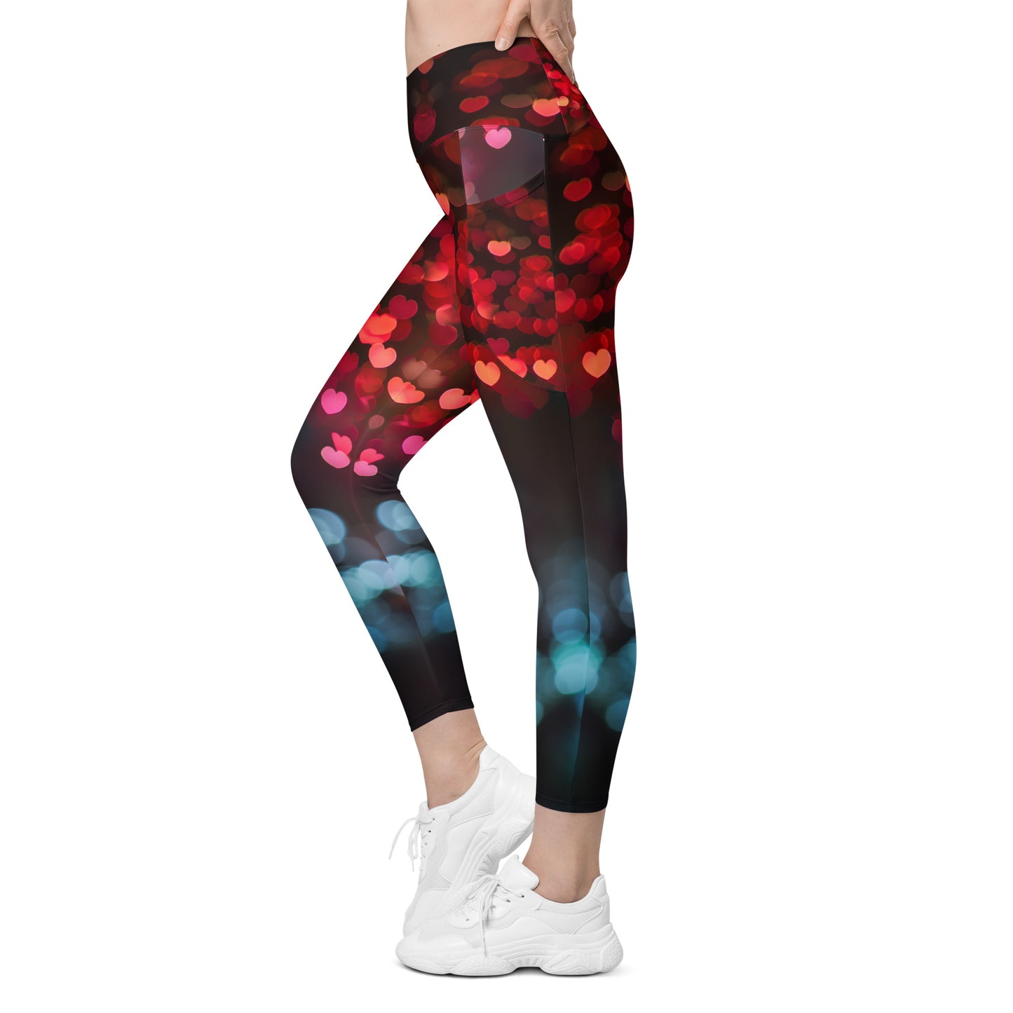 Fluttering Hearts - Crossover leggings with pockets