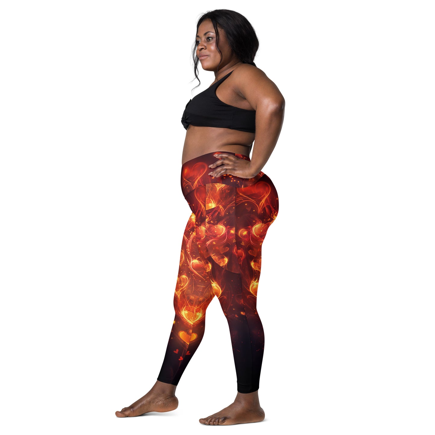 Fiery Hearts - Crossover leggings with pockets