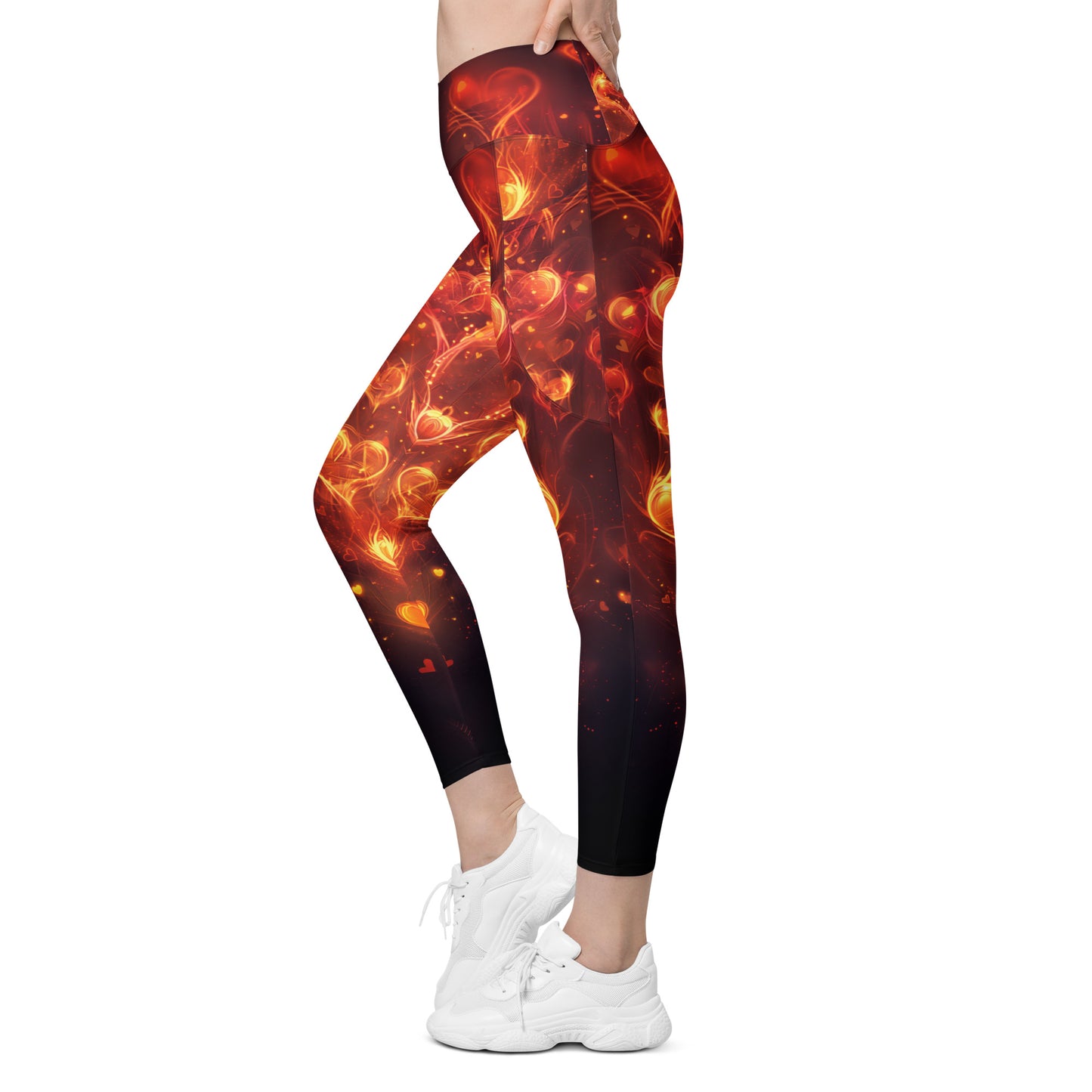 Fiery Hearts - Crossover leggings with pockets