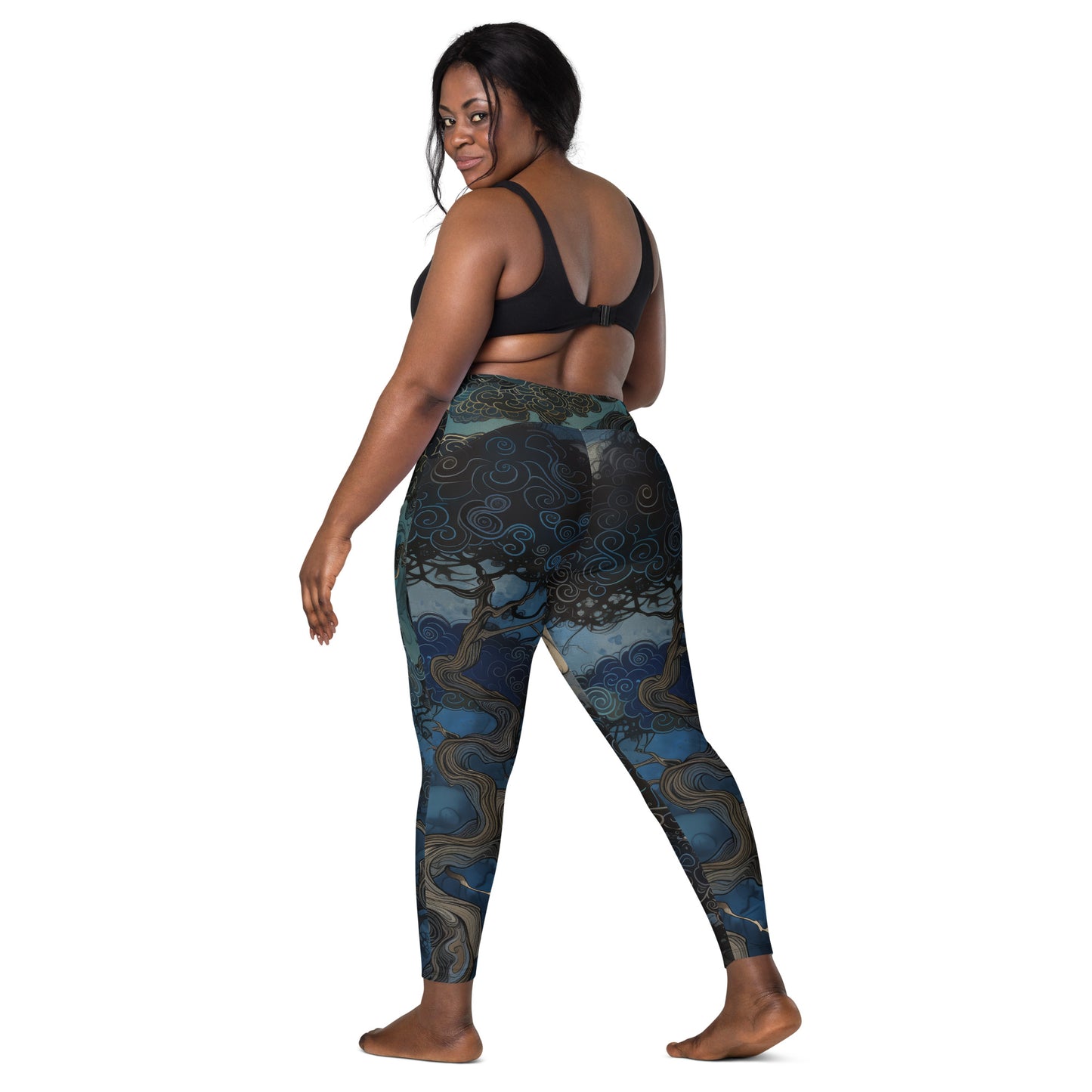 Folktale Fractal Pine Tree - Crossover leggings with pockets