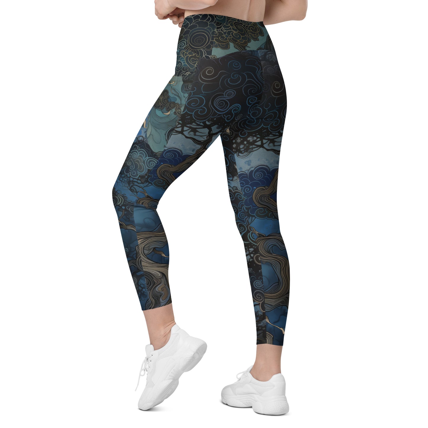 Folktale Fractal Pine Tree - Crossover leggings with pockets