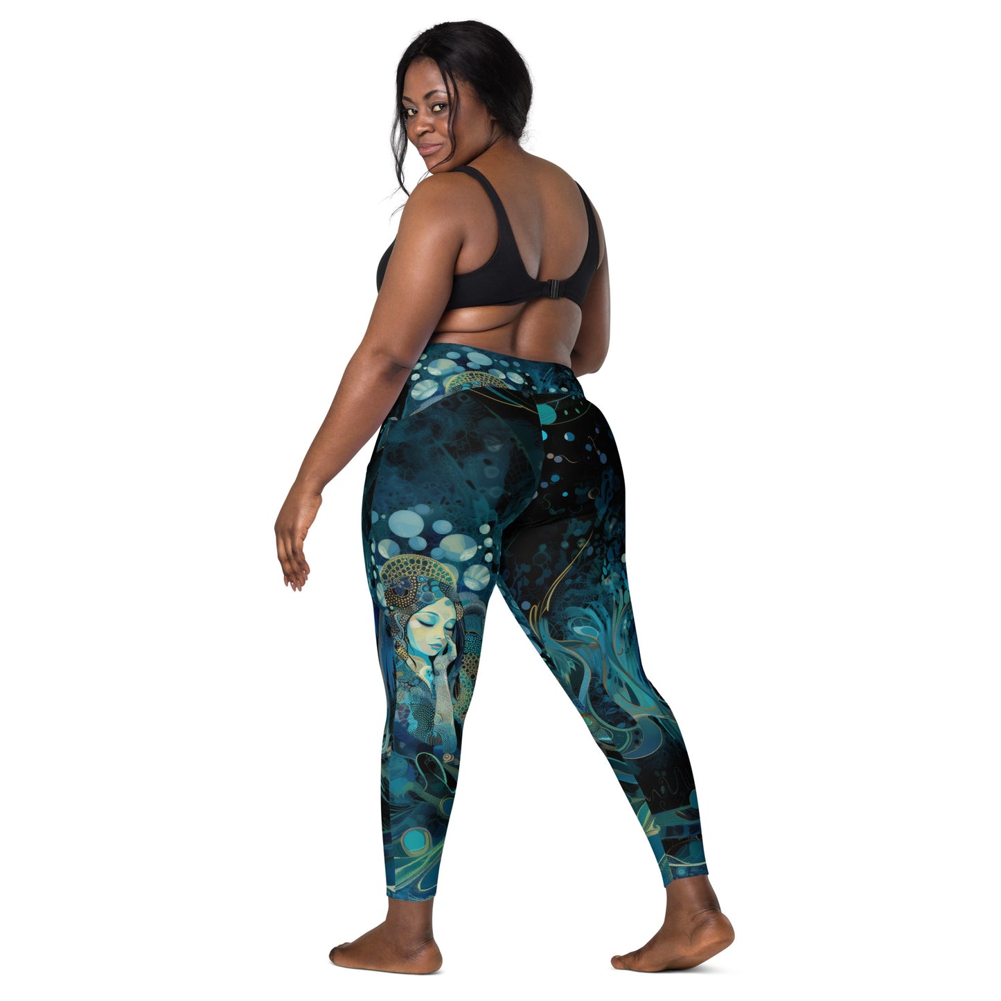 Meditação Azul - Crossover leggings with pockets