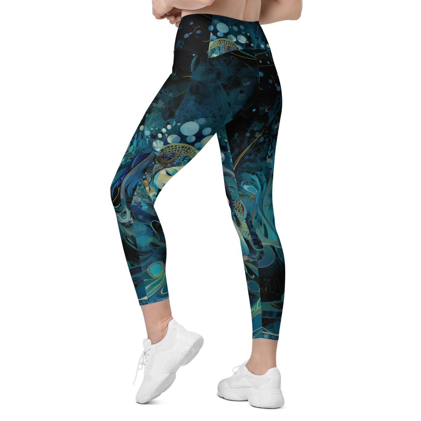 Meditação Azul - Crossover leggings with pockets