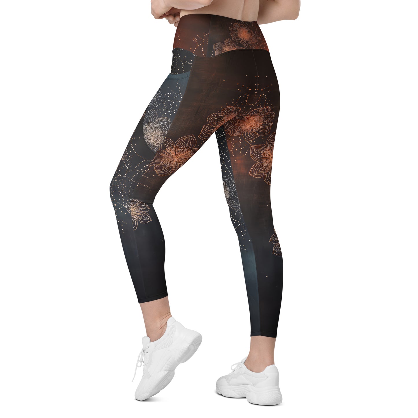 Pétalos sobre negro - Crossover leggings with pockets