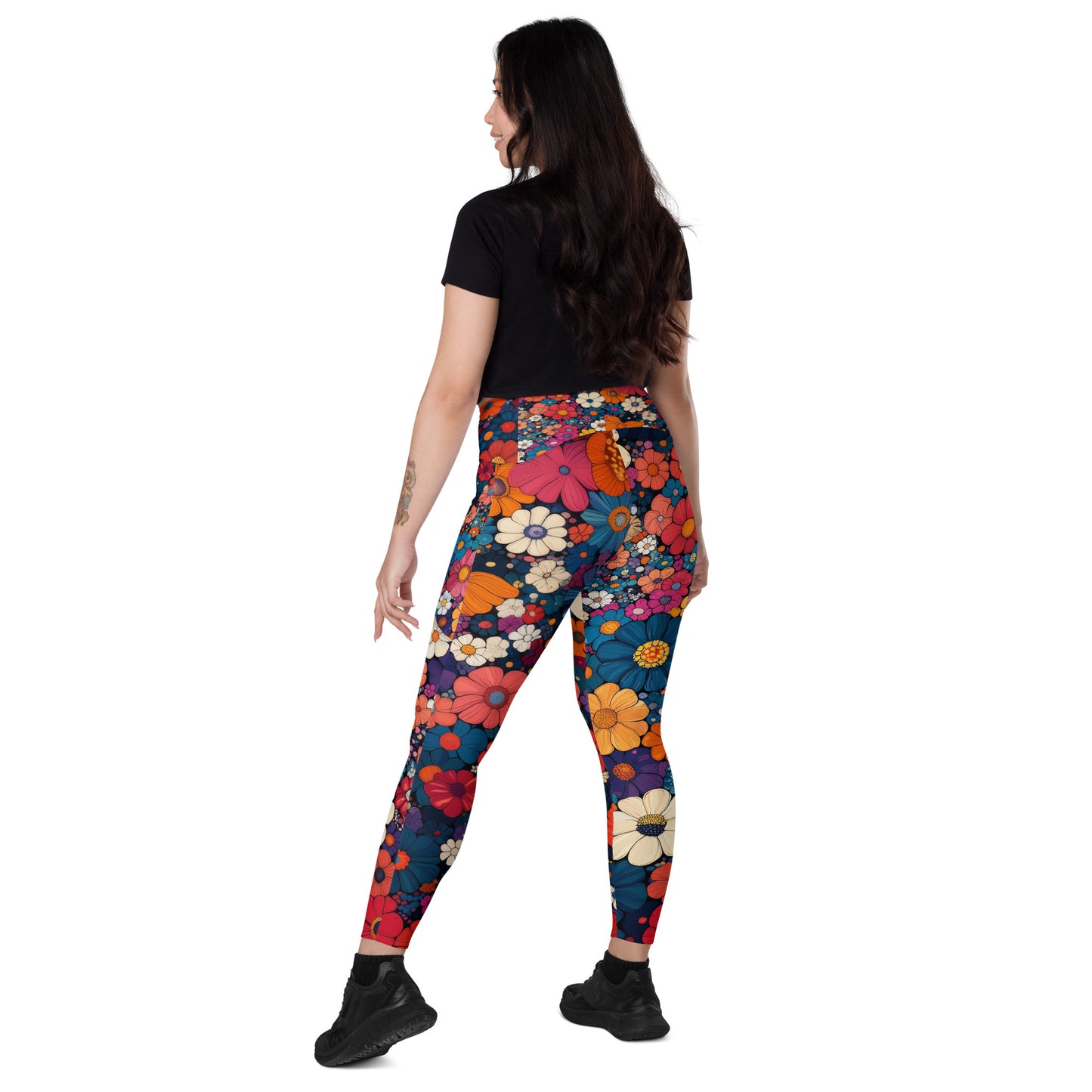 Floral Frenzy - Wide - Crossover leggings with pockets