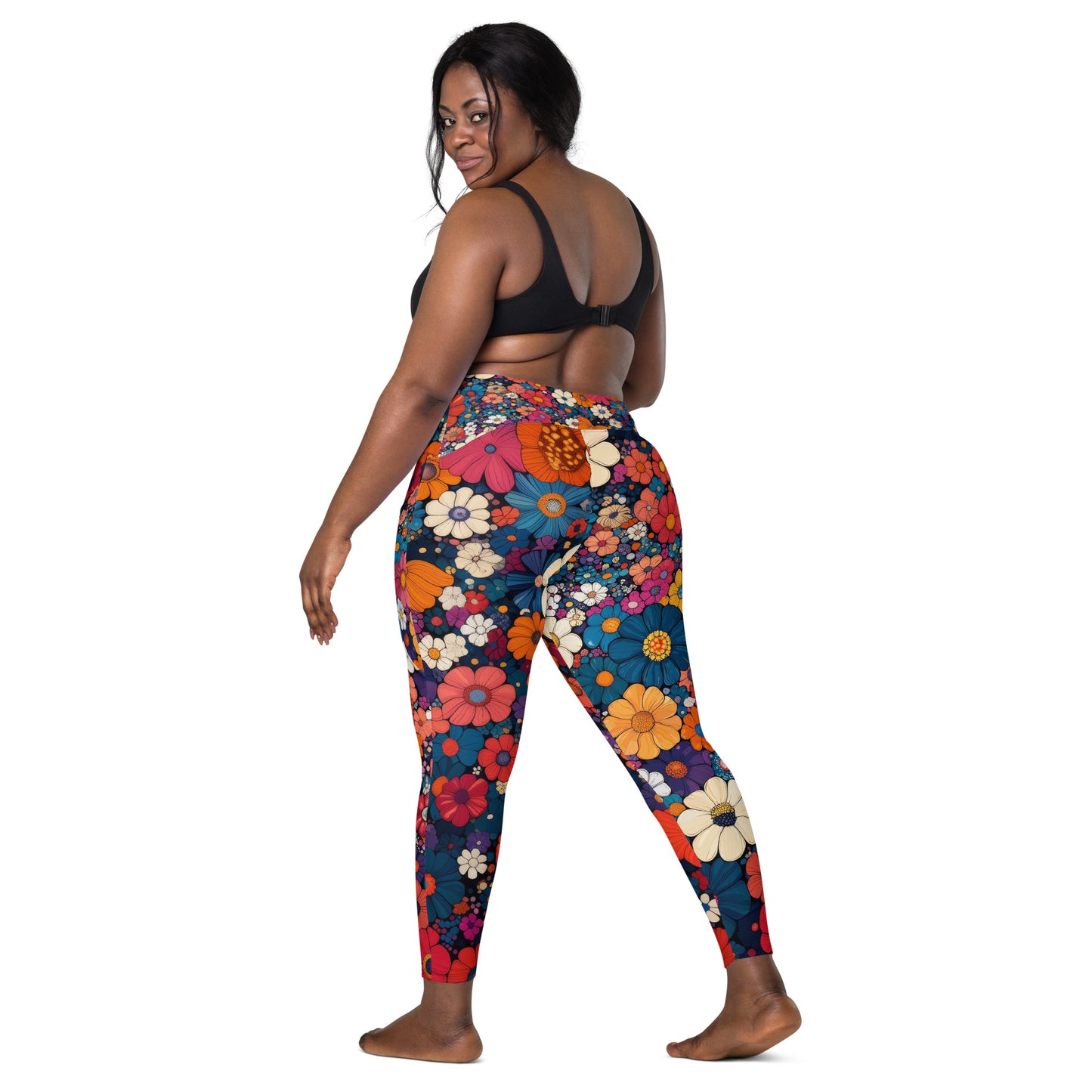 Floral Frenzy - Wide - Crossover leggings with pockets