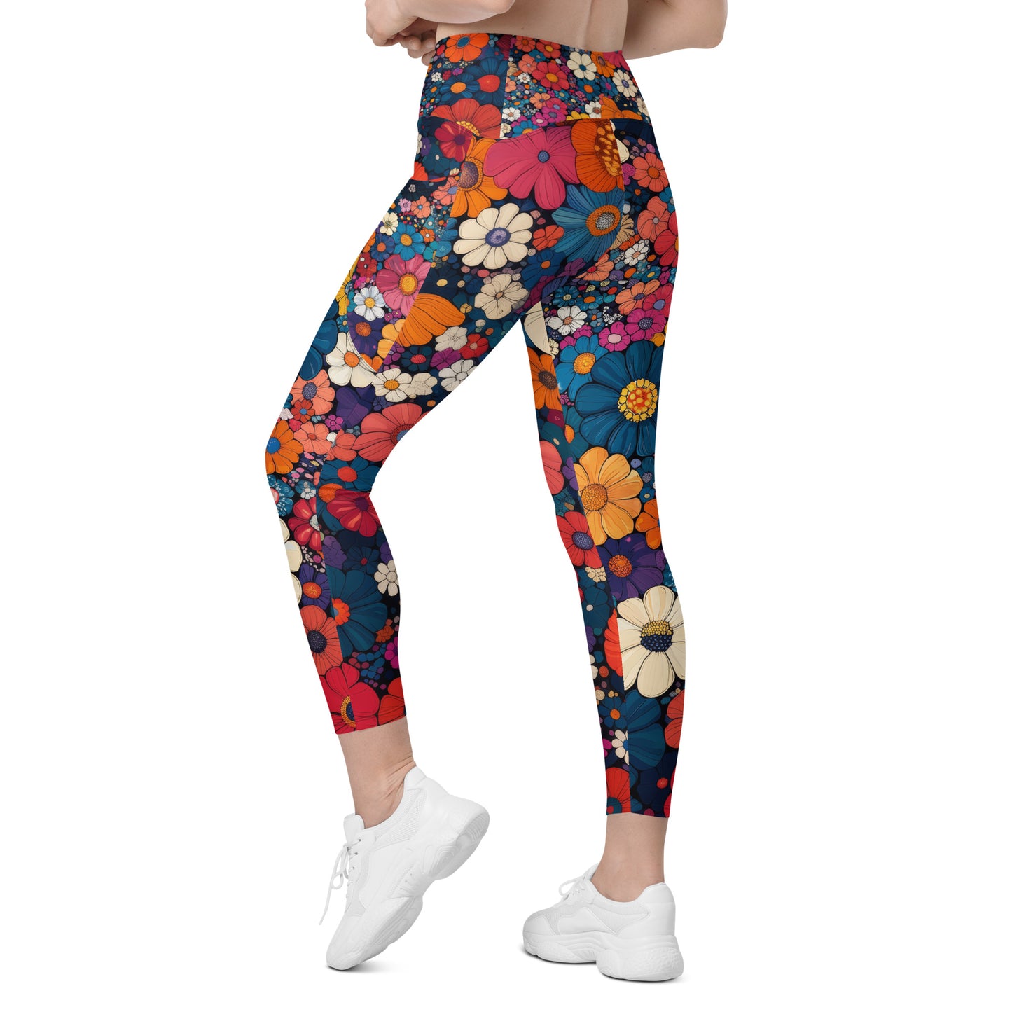 Floral Frenzy - Wide - Crossover leggings with pockets