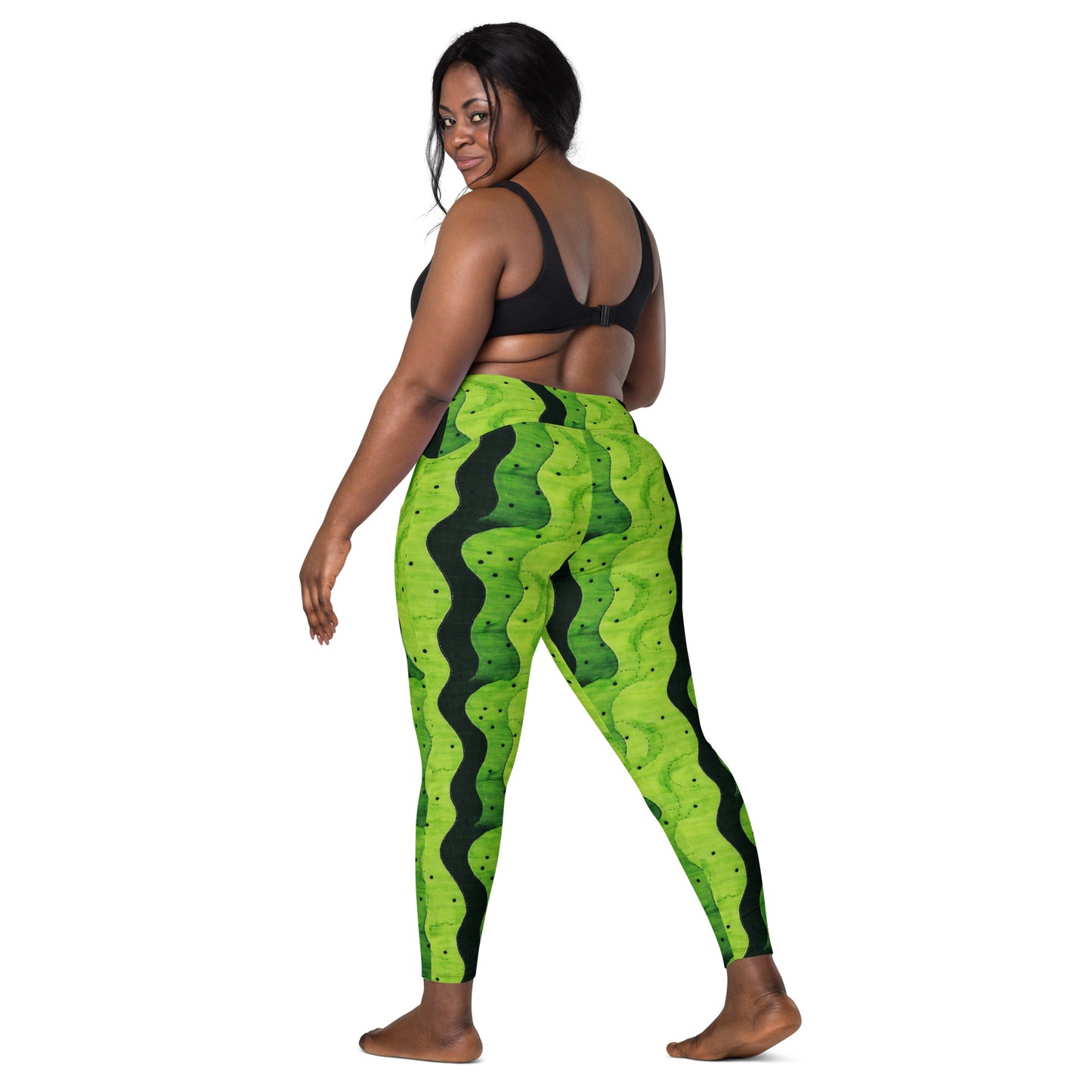 Lime Sashiko - Crossover leggings with pockets