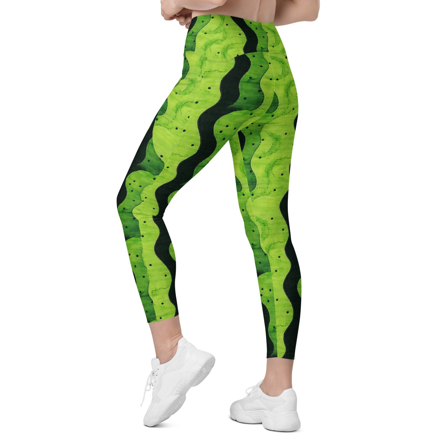 Lime Sashiko - Crossover leggings with pockets