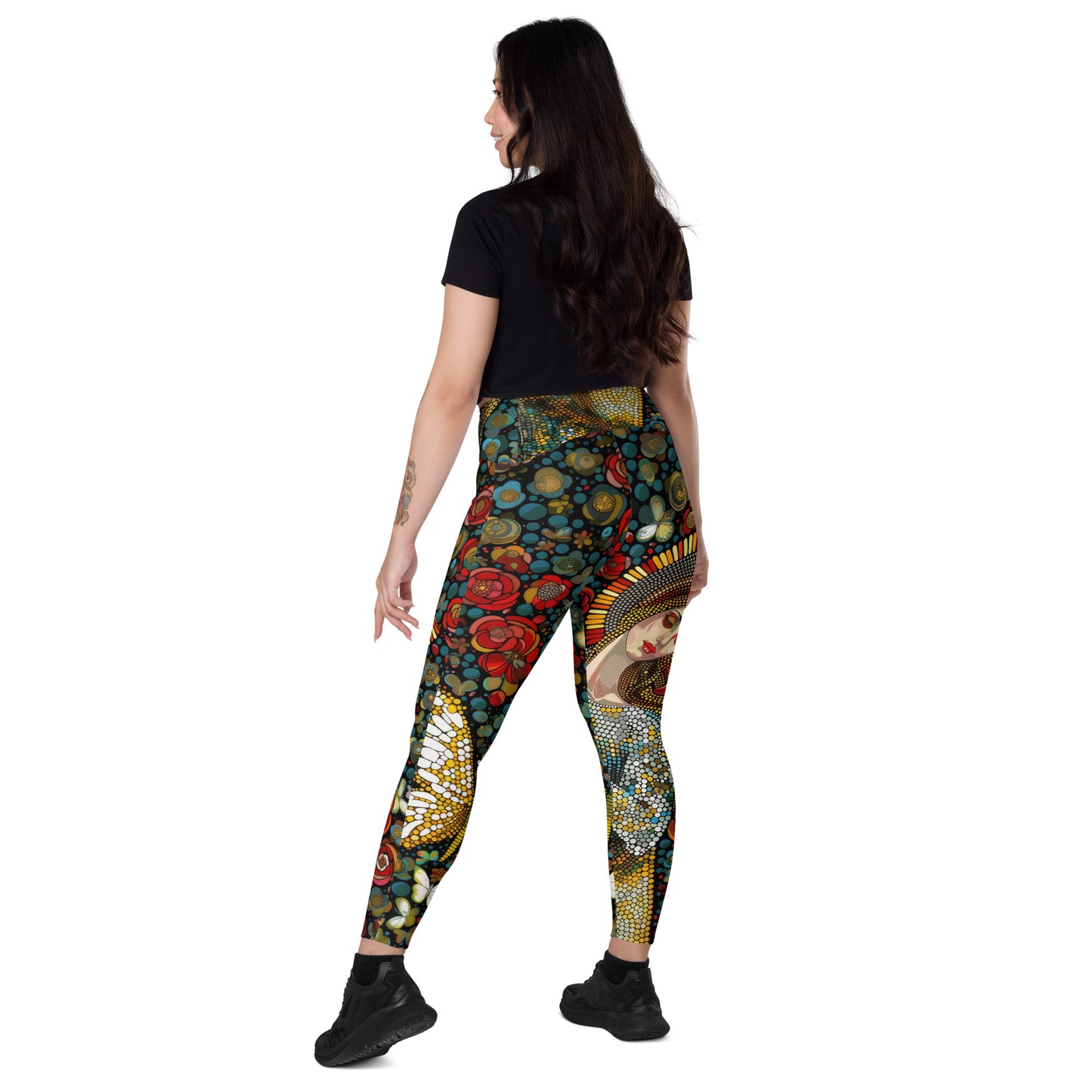 La Virgen con Rosas - Crossover leggings with pockets