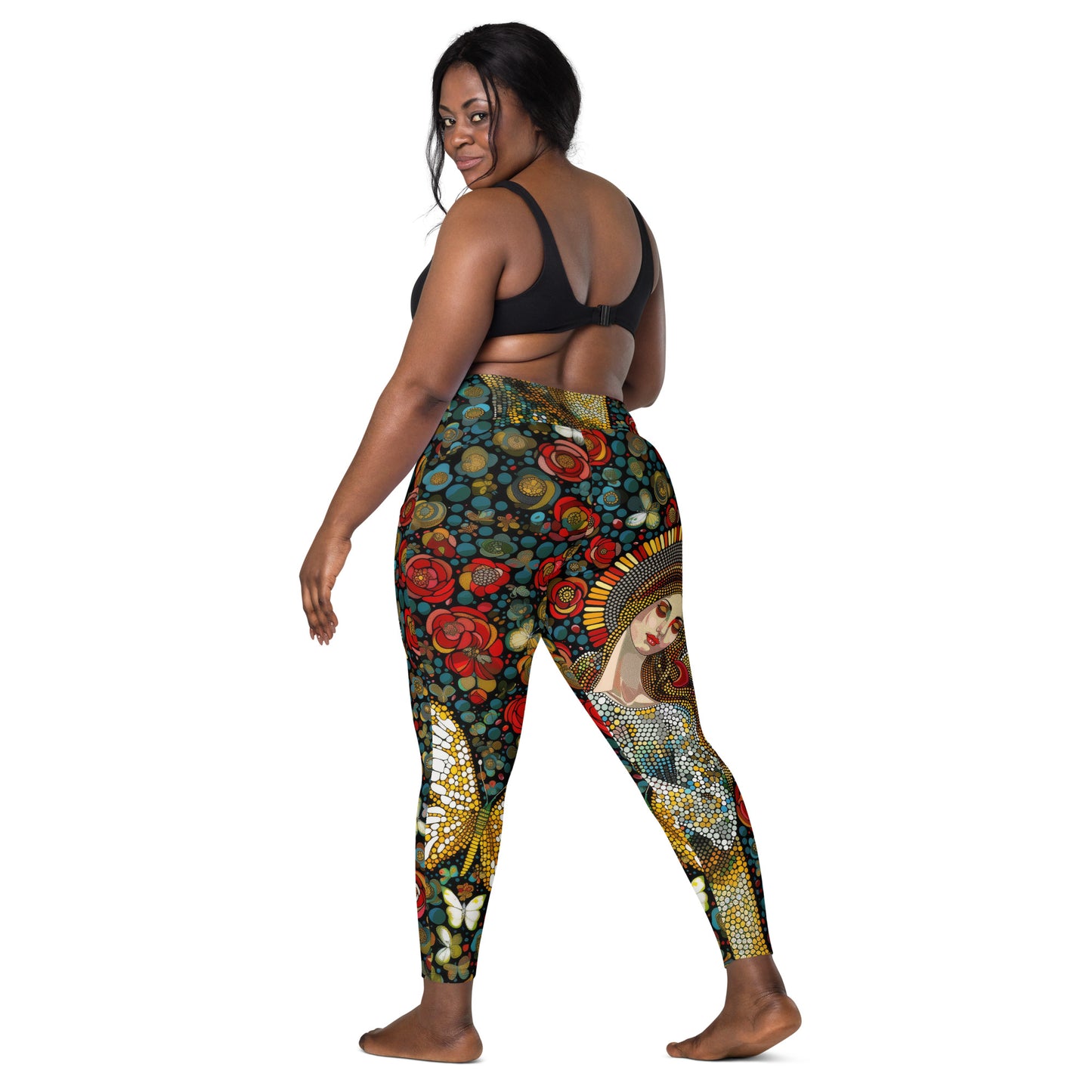 La Virgen con Rosas - Crossover leggings with pockets