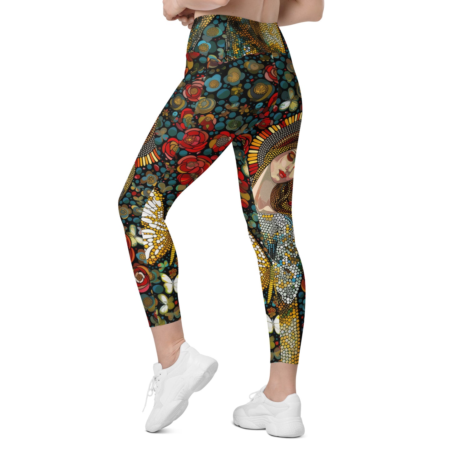 La Virgen con Rosas - Crossover leggings with pockets