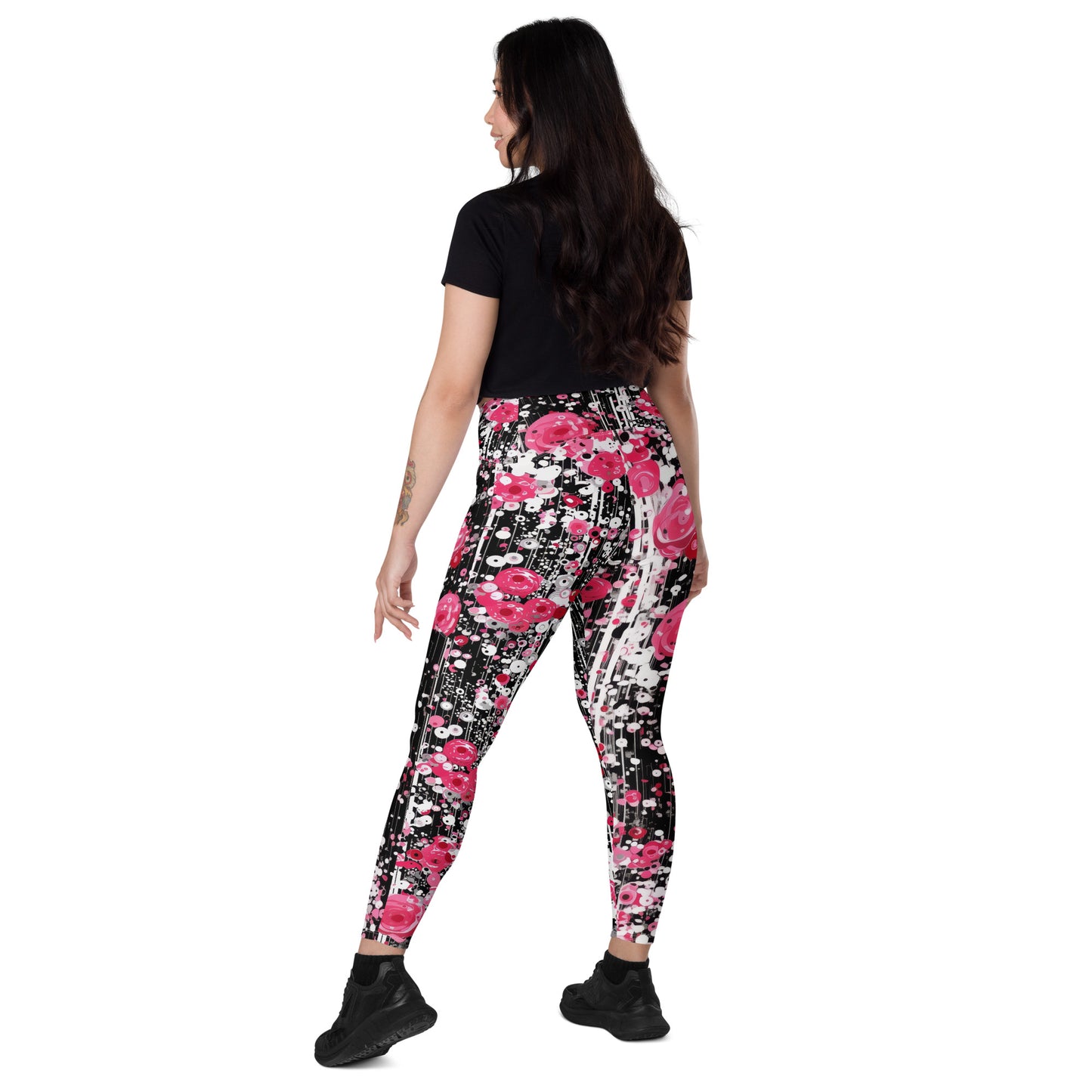 Rose Pop Art - Crossover leggings with pockets