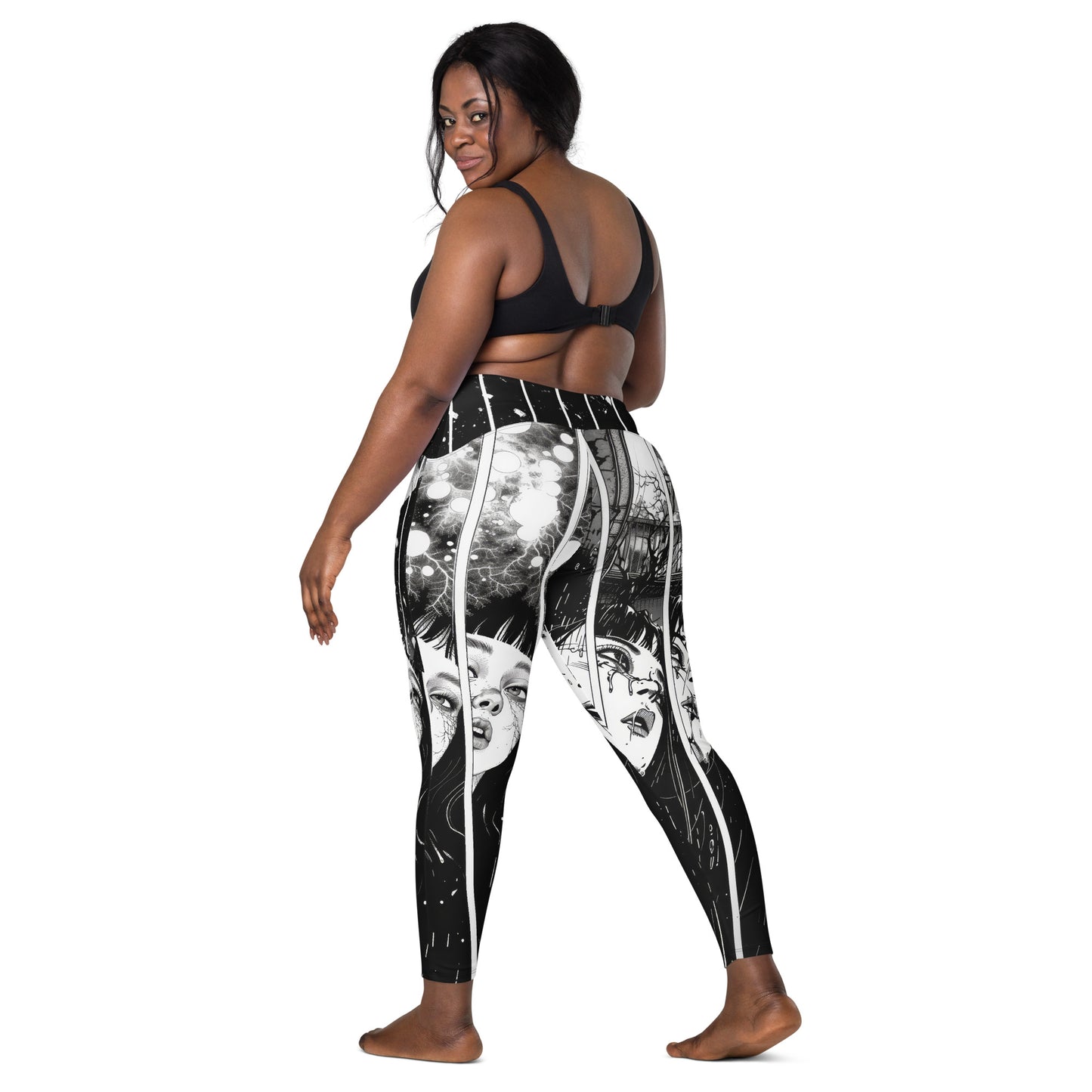 Manga Girl Rain - Crossover leggings with pockets