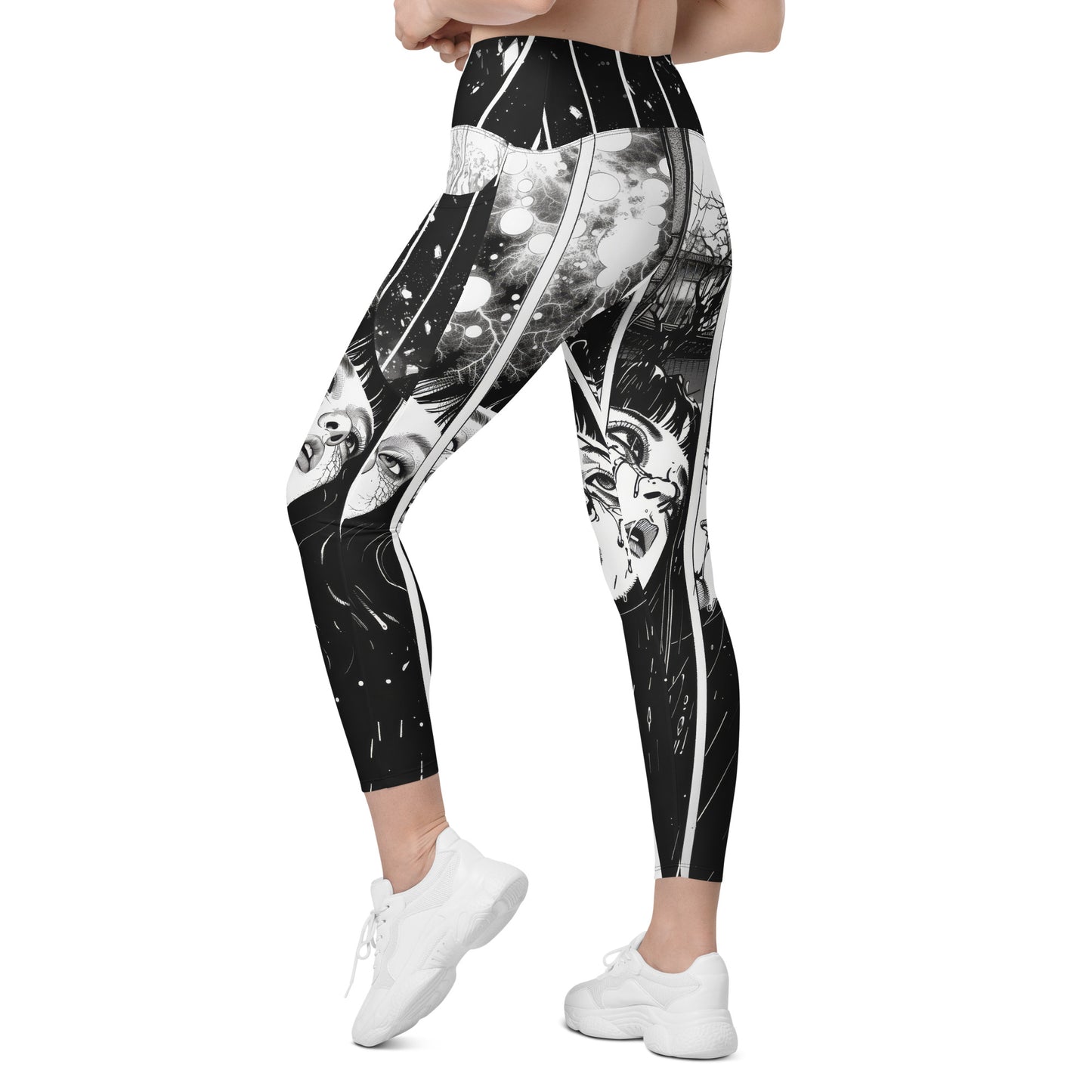 Manga Girl Rain - Crossover leggings with pockets