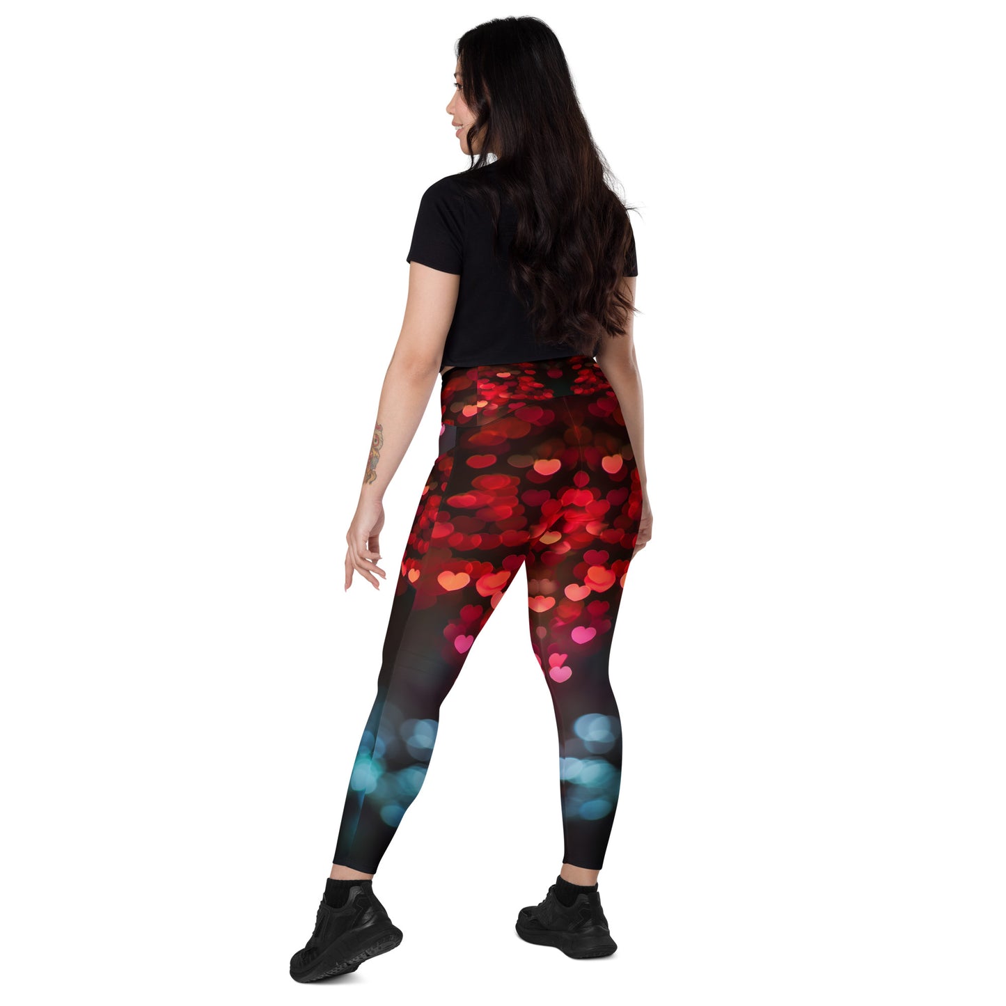 Fluttering Hearts - Crossover leggings with pockets