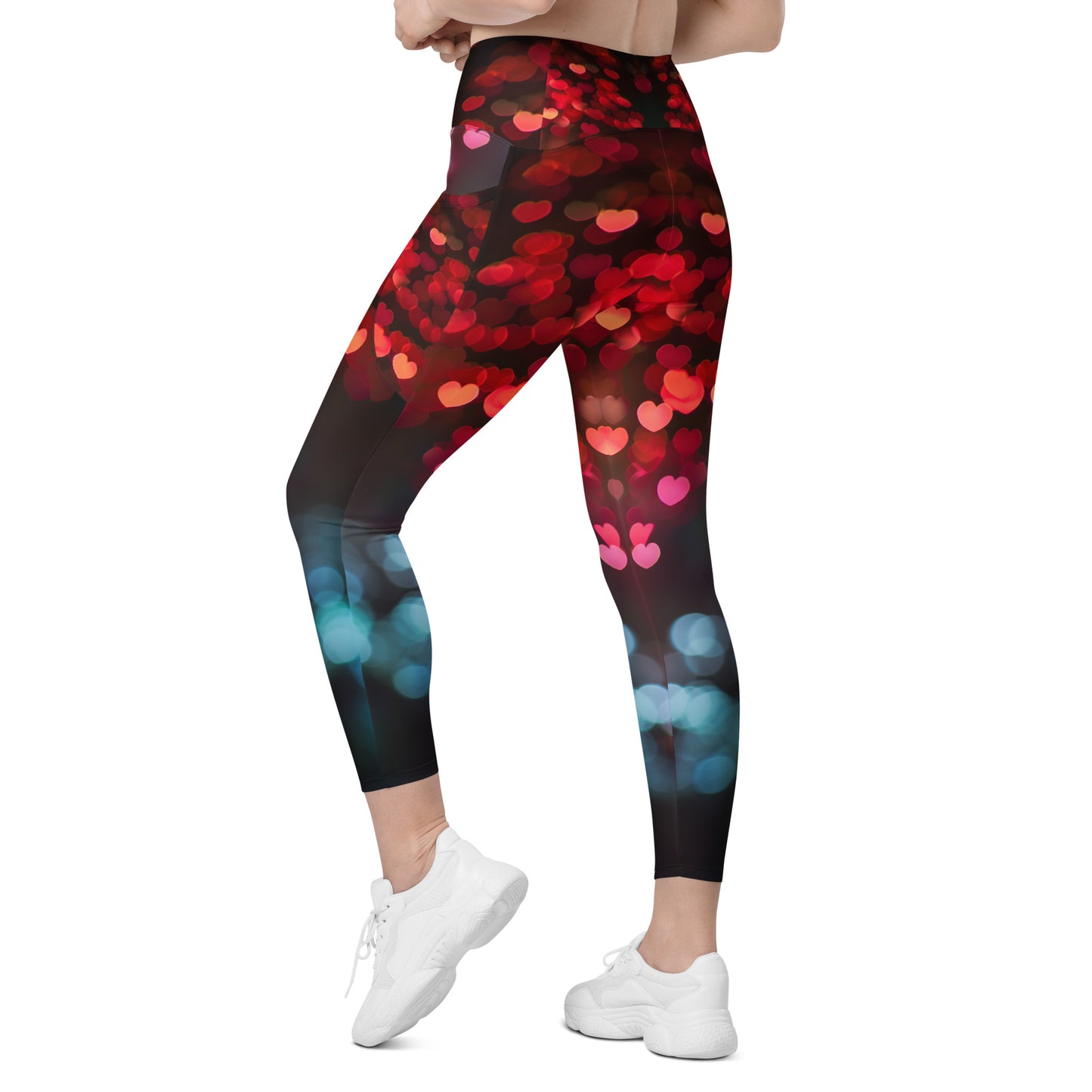 Fluttering Hearts - Crossover leggings with pockets