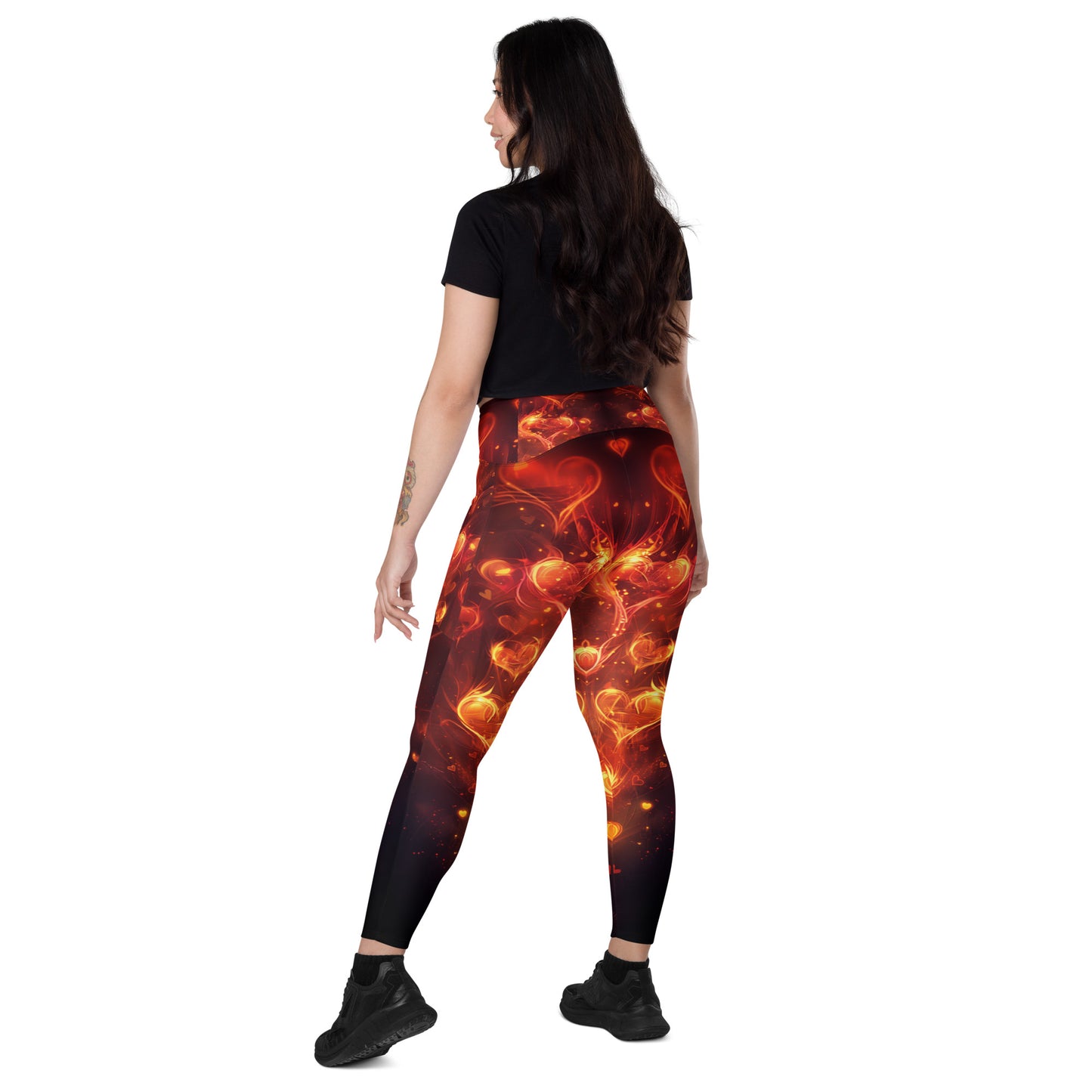 Fiery Hearts - Crossover leggings with pockets