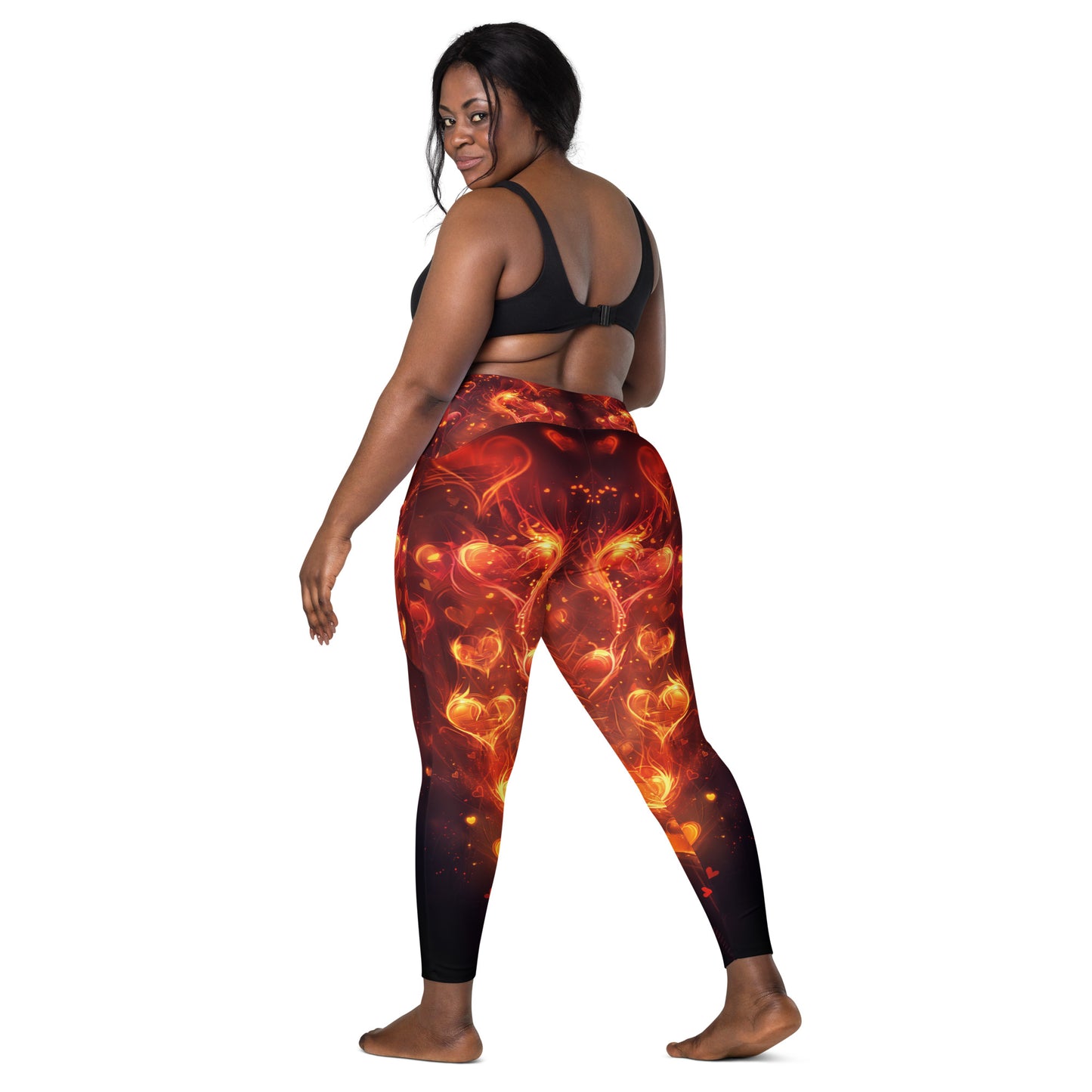 Fiery Hearts - Crossover leggings with pockets