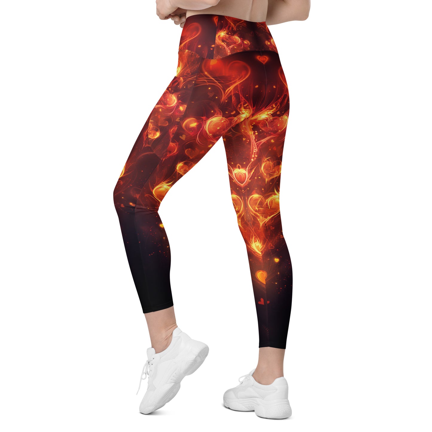 Fiery Hearts - Crossover leggings with pockets