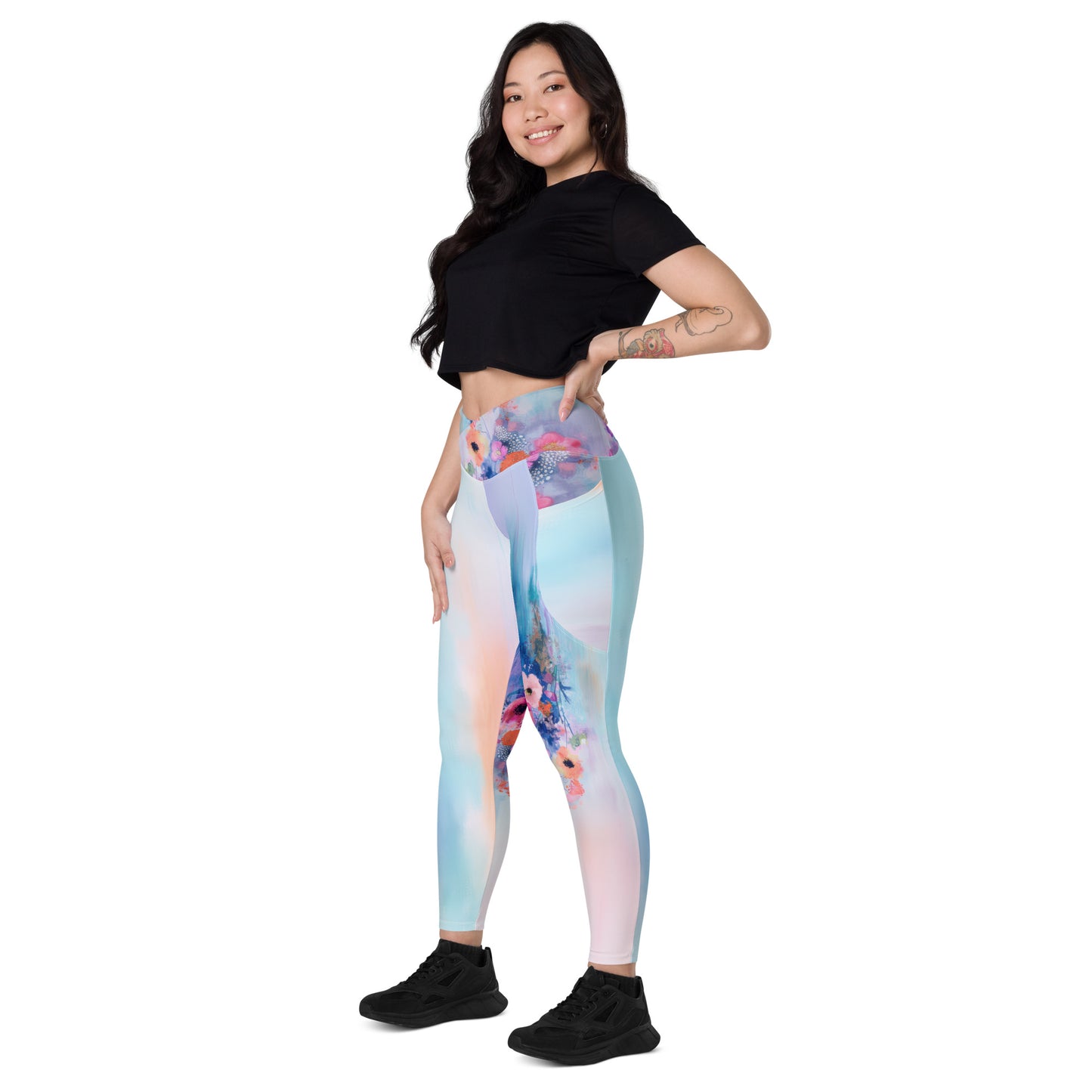 Monet's Spring Garden - Crossover leggings with pockets