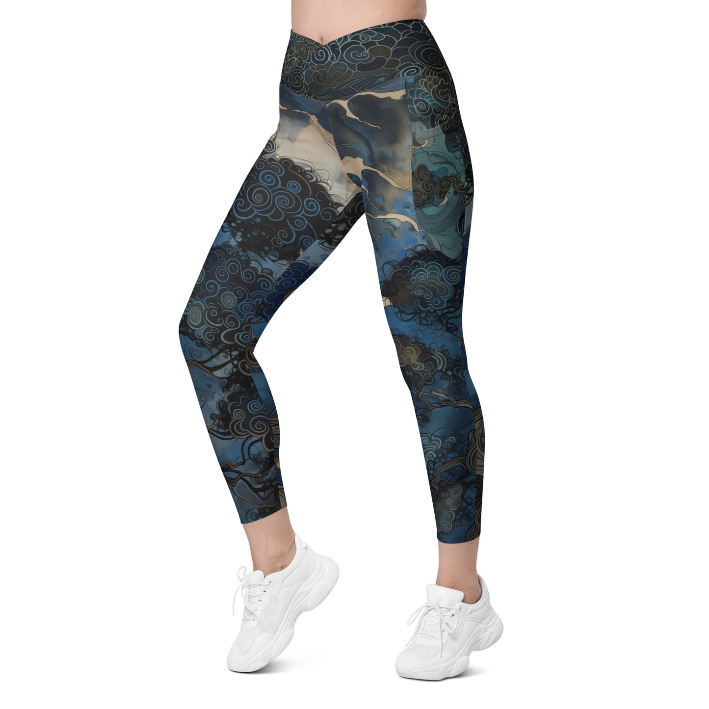 Folktale Fractal Pine Tree - Crossover leggings with pockets