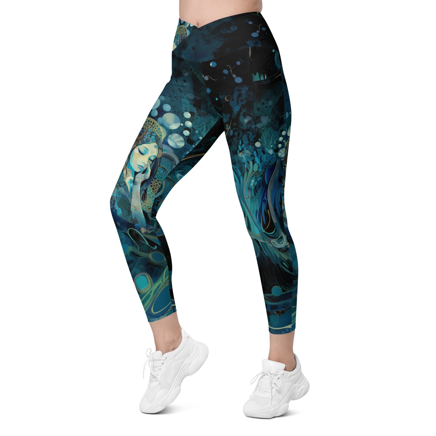 Meditação Azul - Crossover leggings with pockets