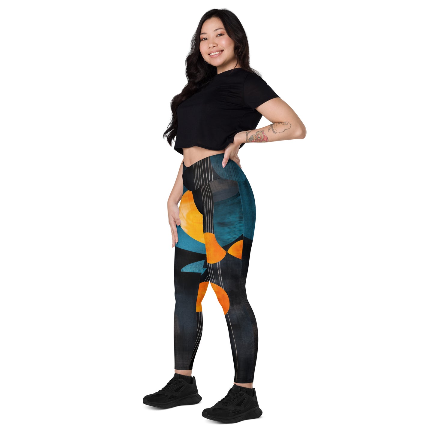 Minimalist Golden Spheres - Crossover leggings with pockets