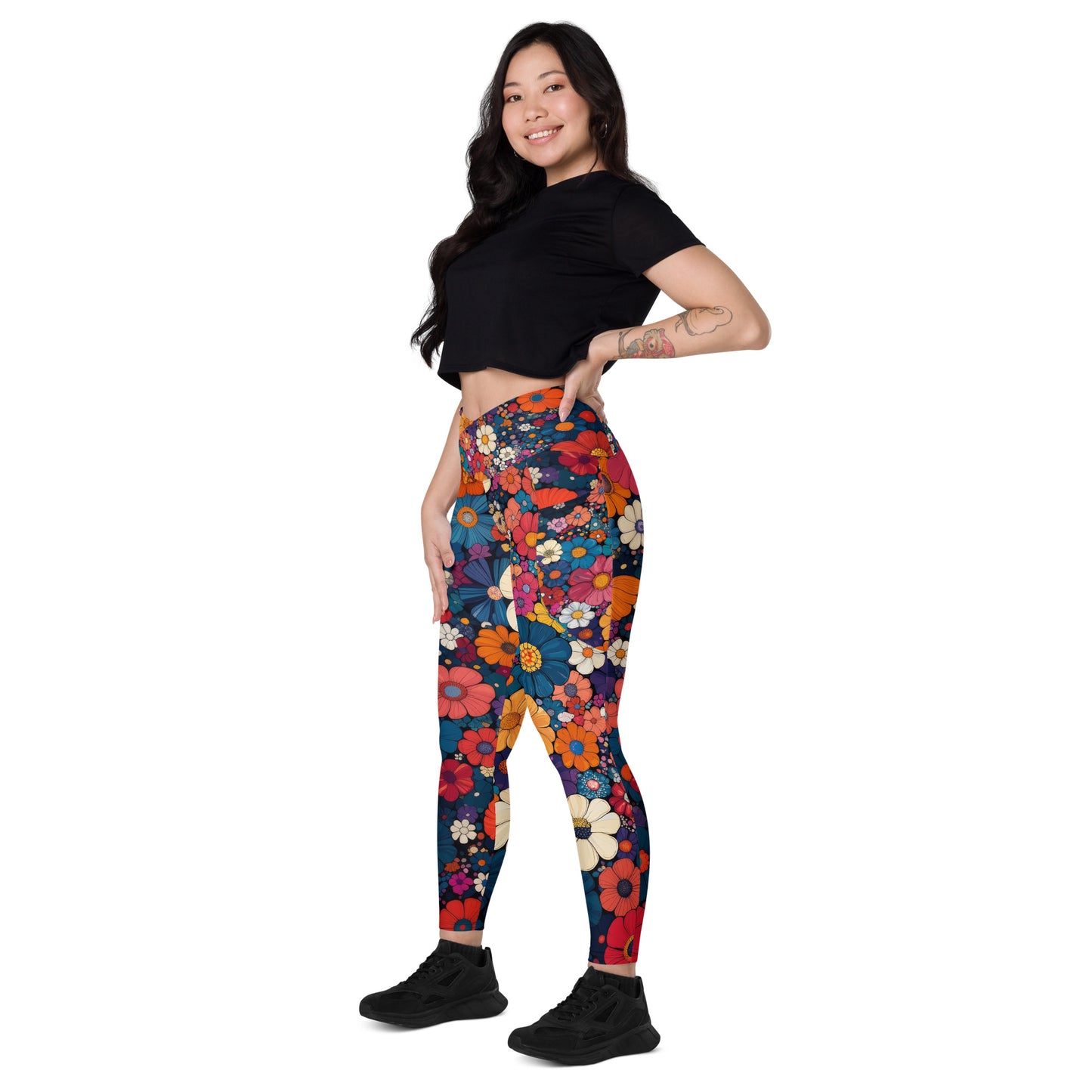 Floral Frenzy - Wide - Crossover leggings with pockets