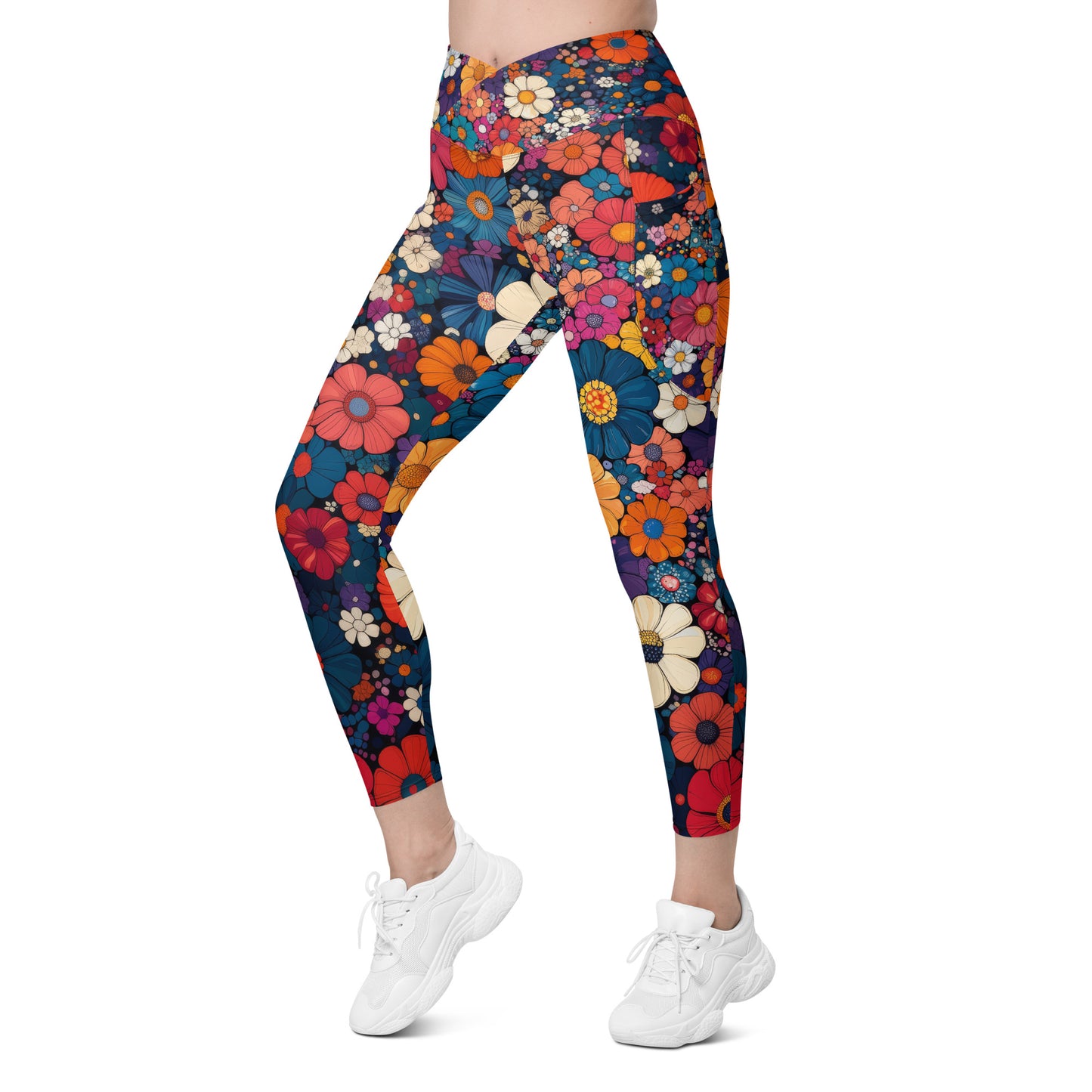 Floral Frenzy - Wide - Crossover leggings with pockets