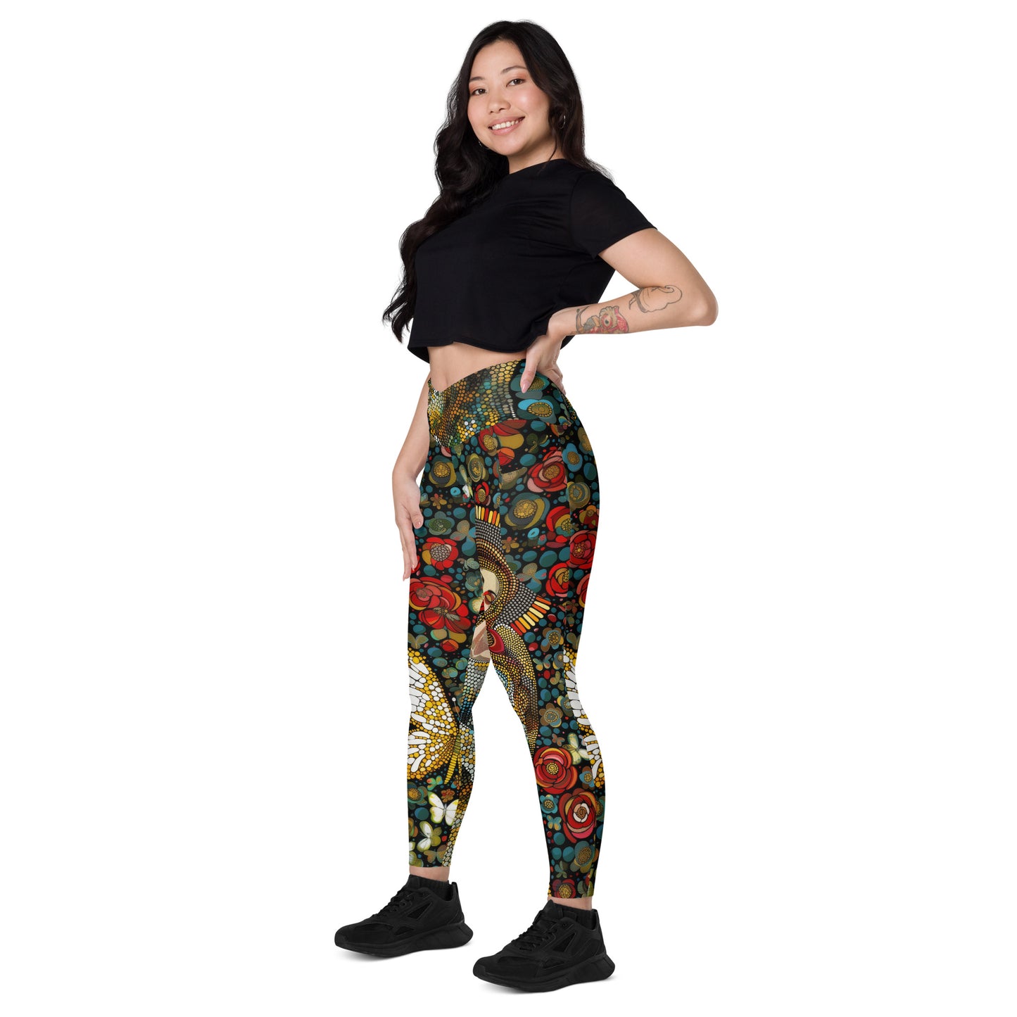 La Virgen con Rosas - Crossover leggings with pockets