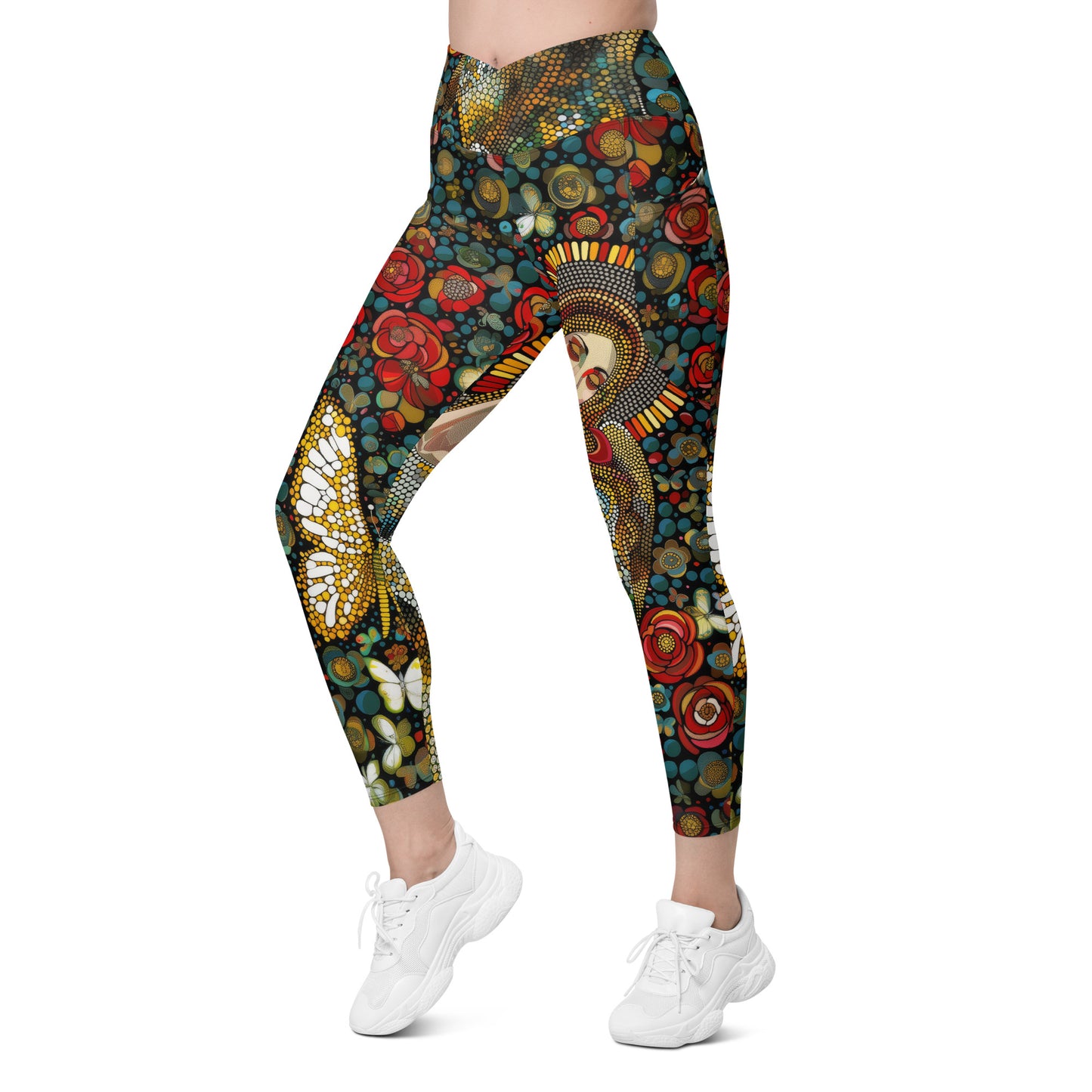 La Virgen con Rosas - Crossover leggings with pockets