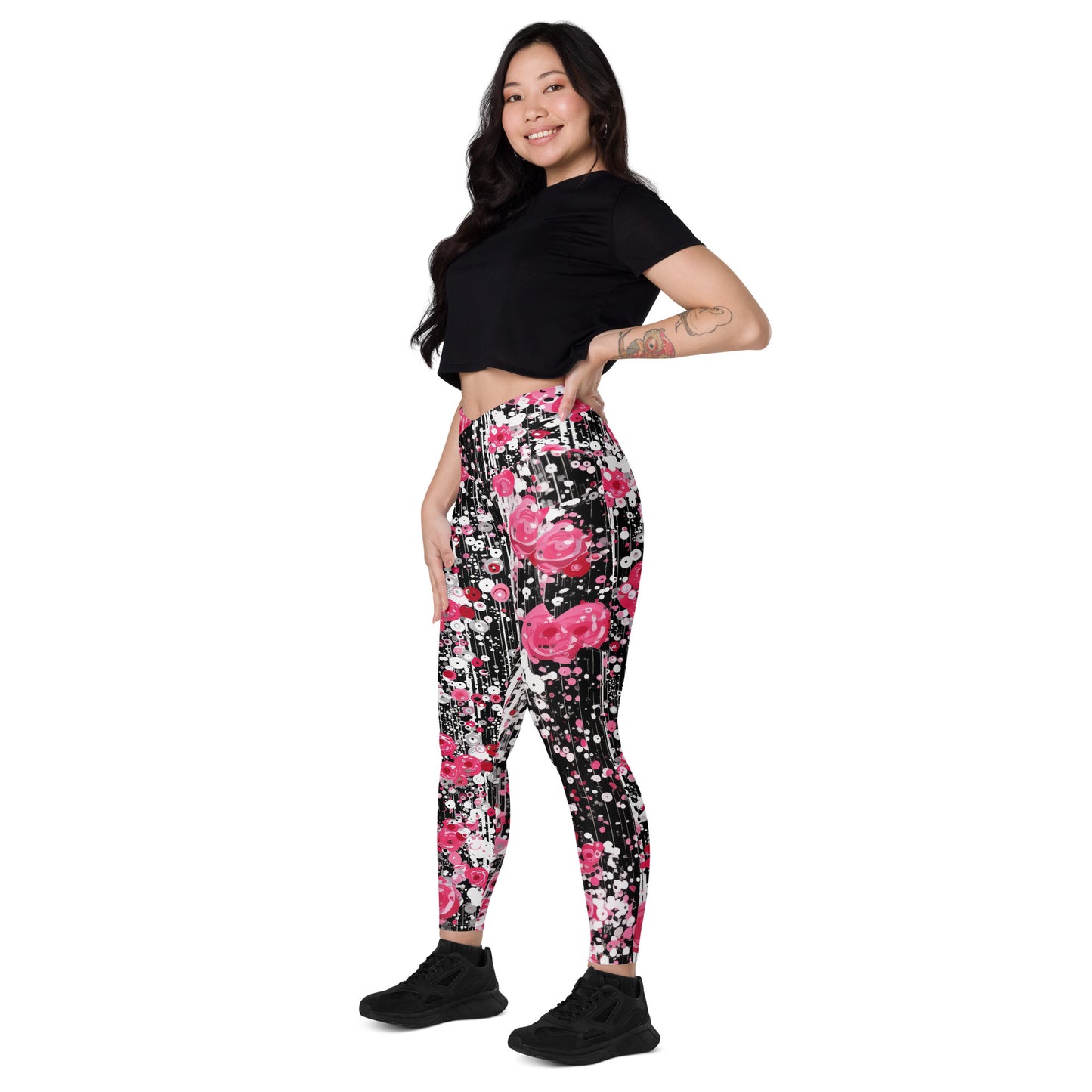 Rose Pop Art - Crossover leggings with pockets